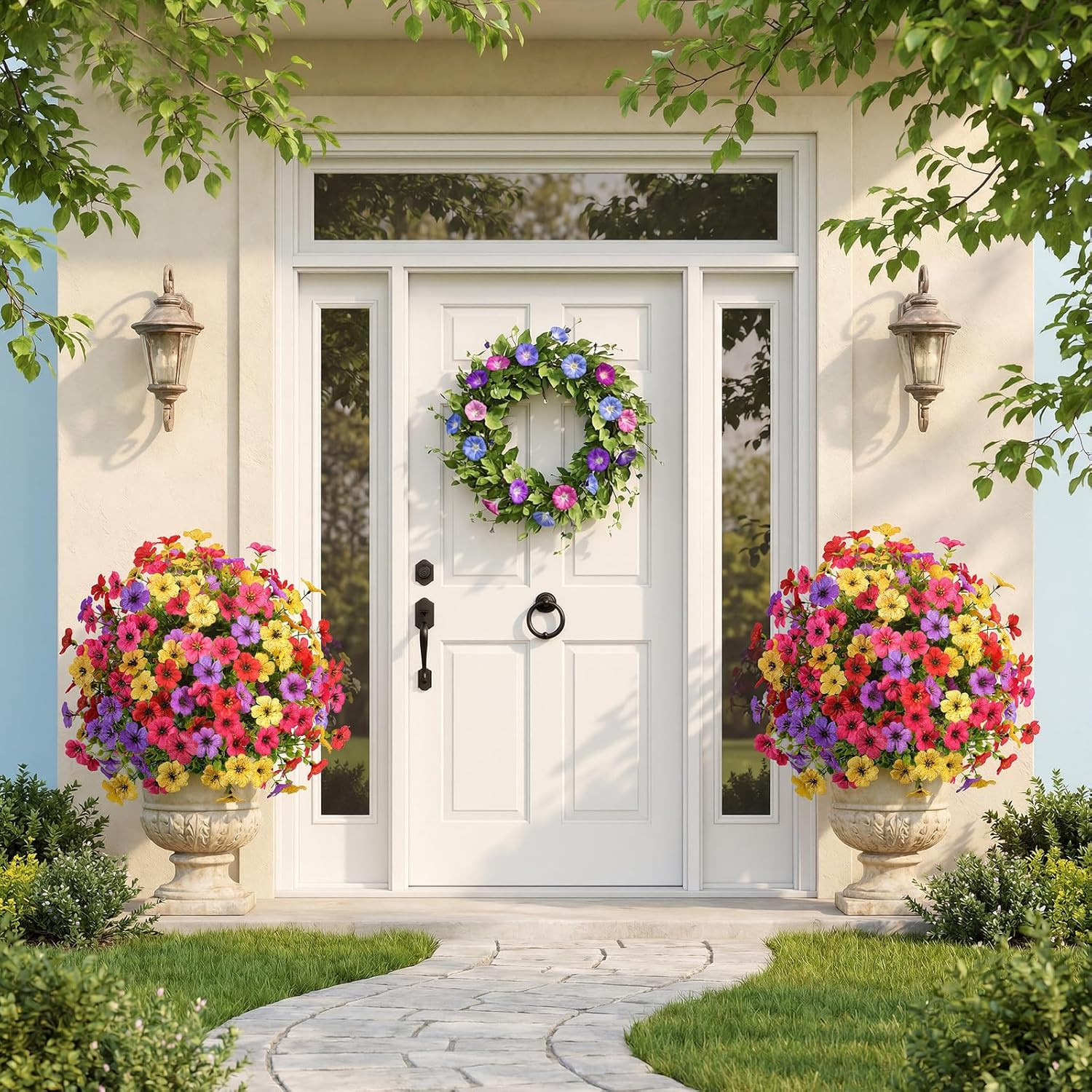 2Pcs 20″ Artificial Topiary Ball Flowers for Outdoors, Spring Decoration with Sp