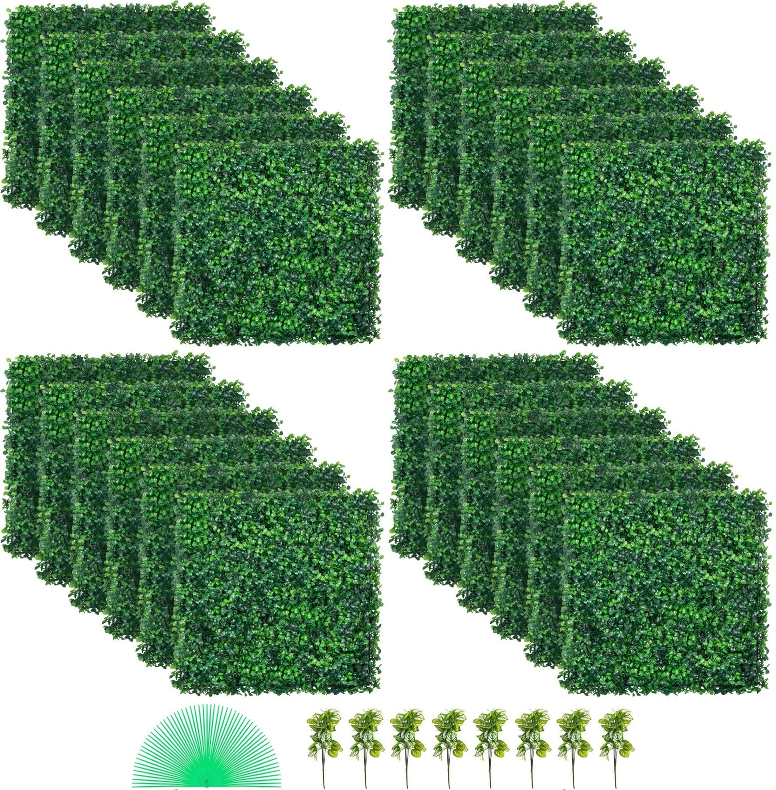 24-Pack 20×20-Inch Artificial Boxwood Hedge Wall Panels, 1.6-Inch Thickness