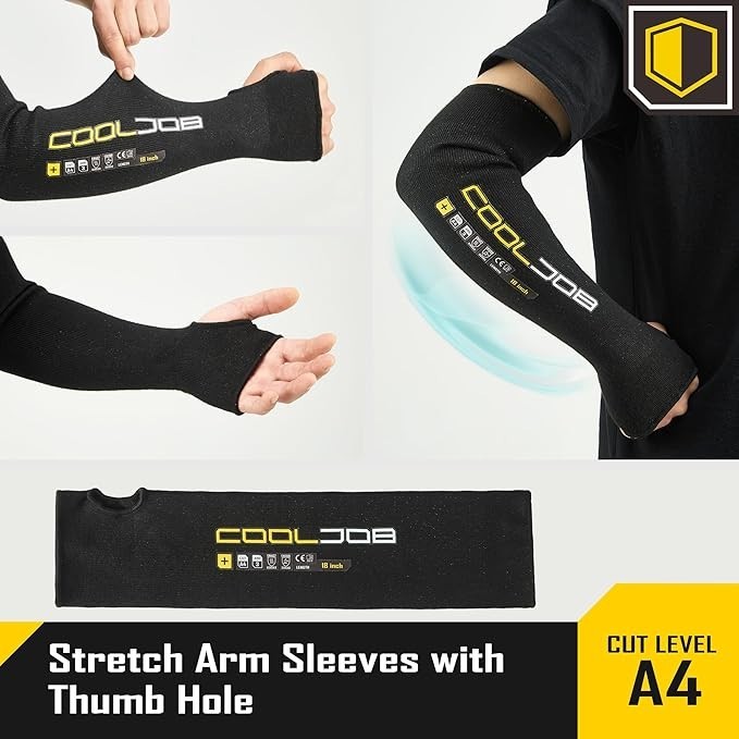 COOLJOB 3 Pairs 18in A4 Cut Resistant Sleeves UV Protection Thumb Hole Blk/yello