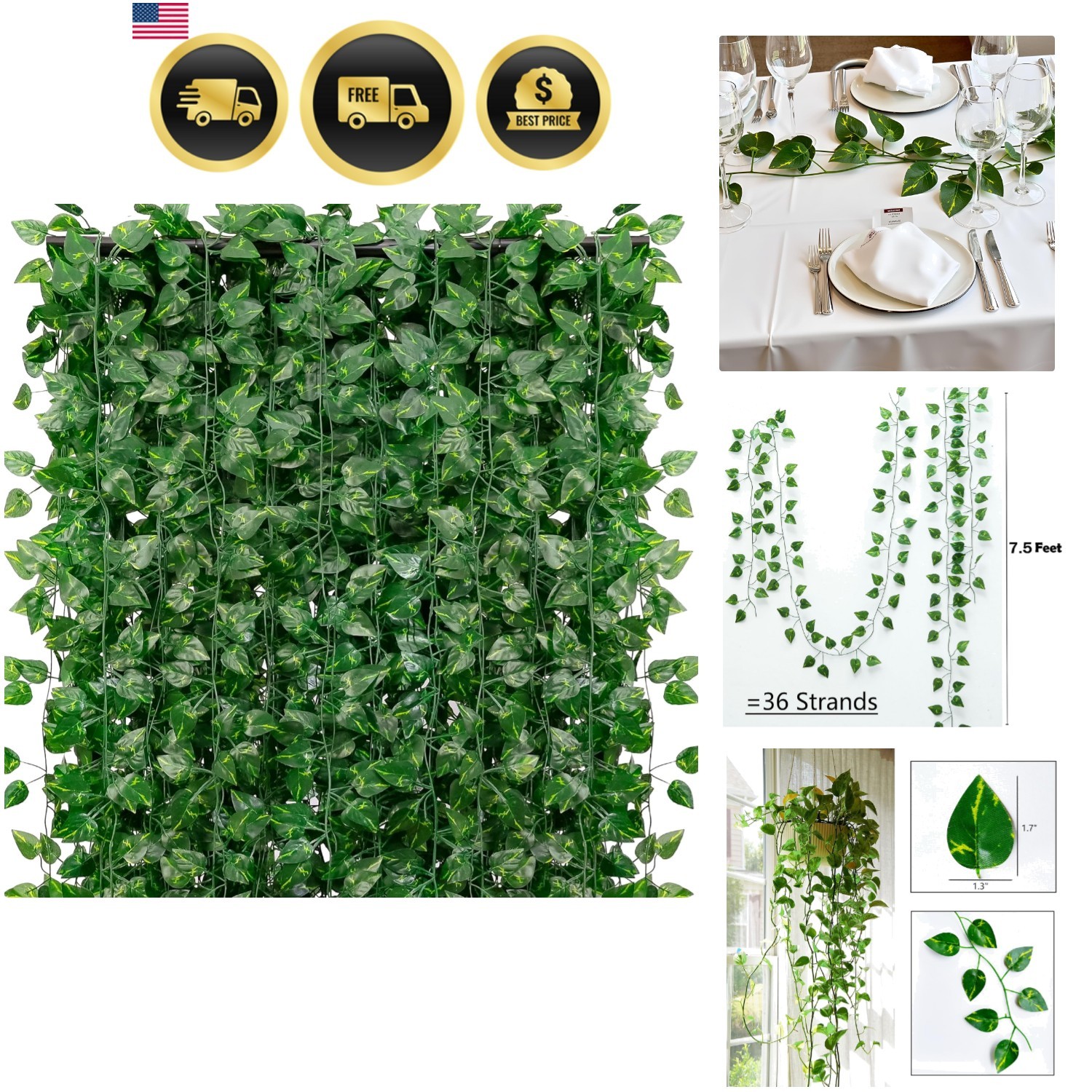 Artificial Ivy Garland 270 Feet 36 Pack Fake Greenery Wall Decor Plants
