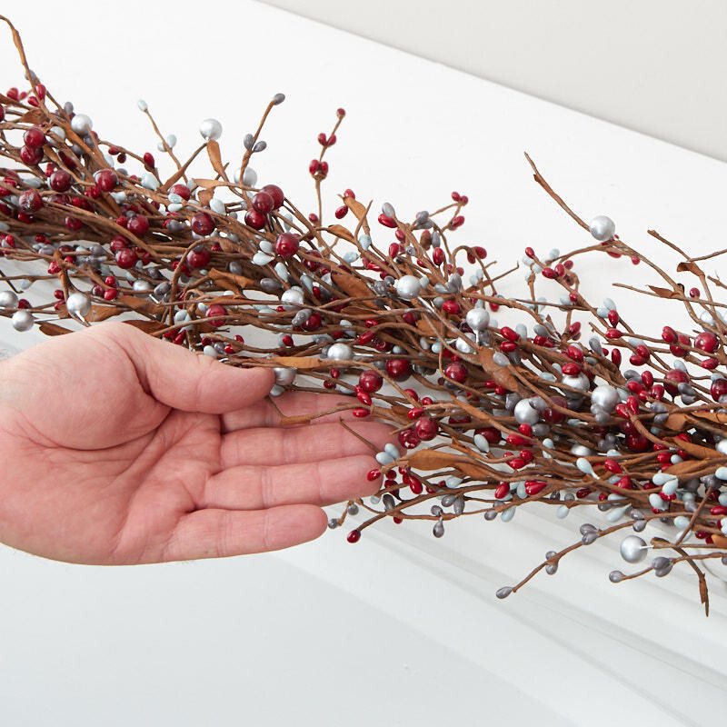 56″ Silver, Gray, and Red Berry with Pip Berries Garland