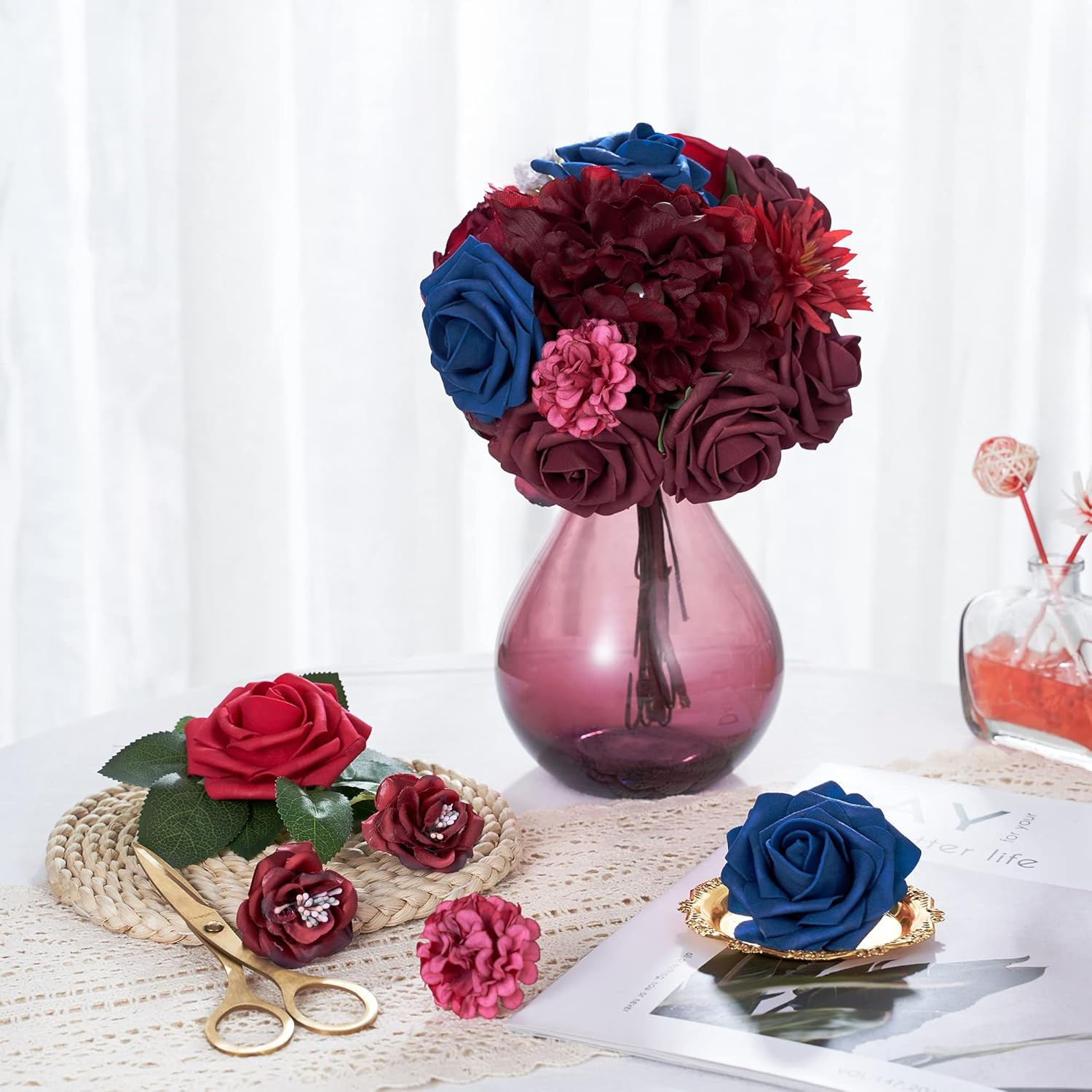 Artificial Flowers Combo, Fake Foam Silk Flowers for DIY Wedding Decor