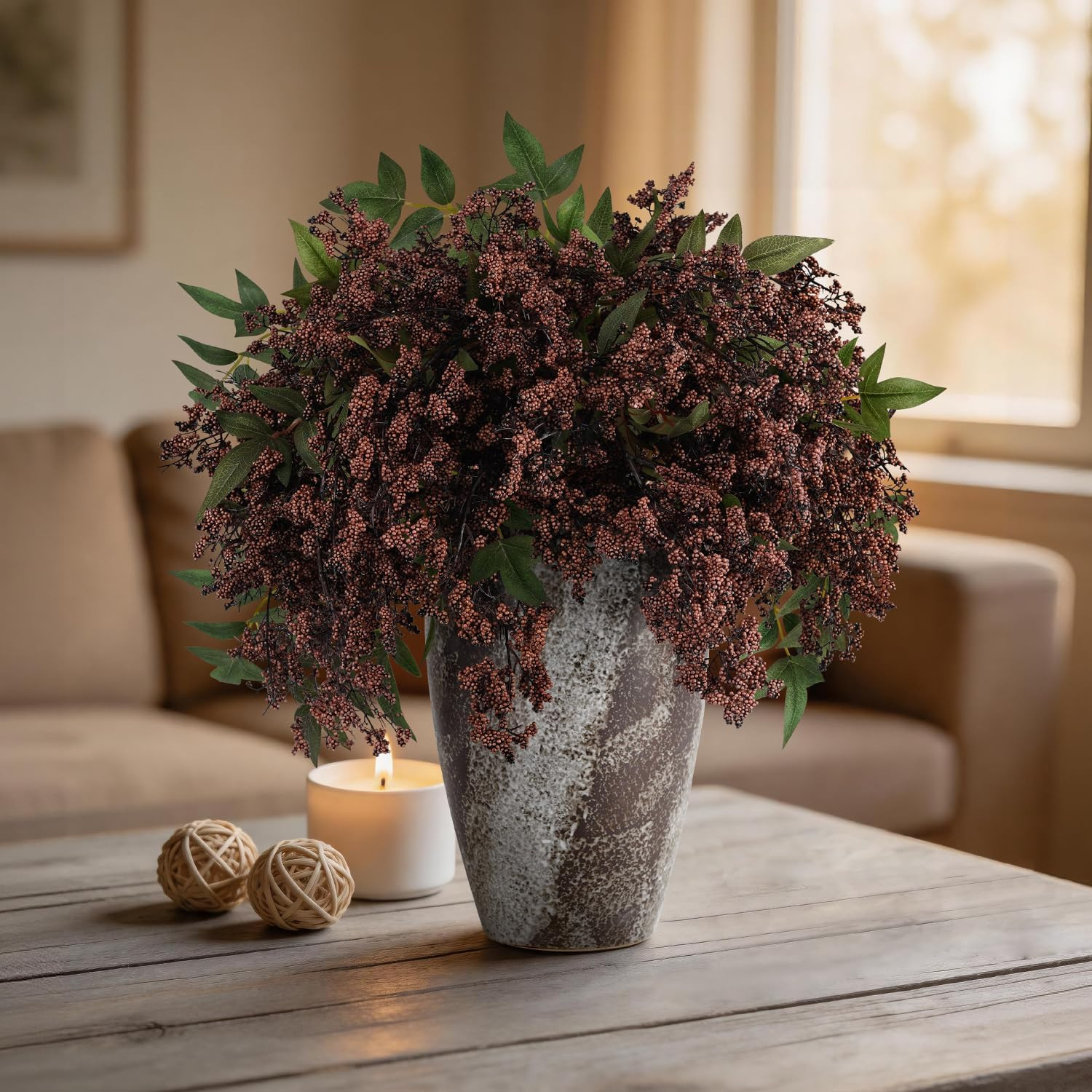 3 Pcs 36″ Dark Brown Artificial Berry Stem for DIY Home Decor & Holidays