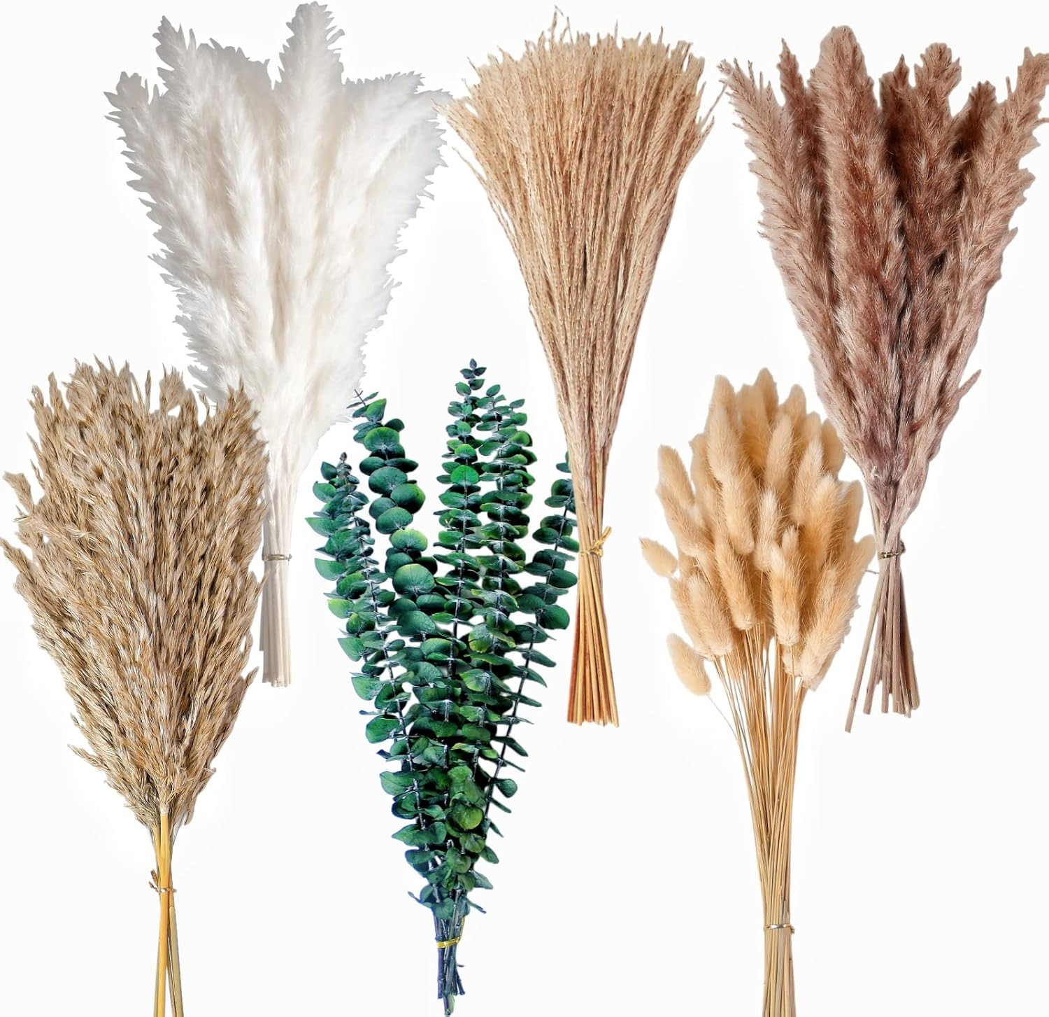 110 PCS of Boho Pampas Grass Decor, Naturally Dried Pompas, Bunny Tails Dried Fl