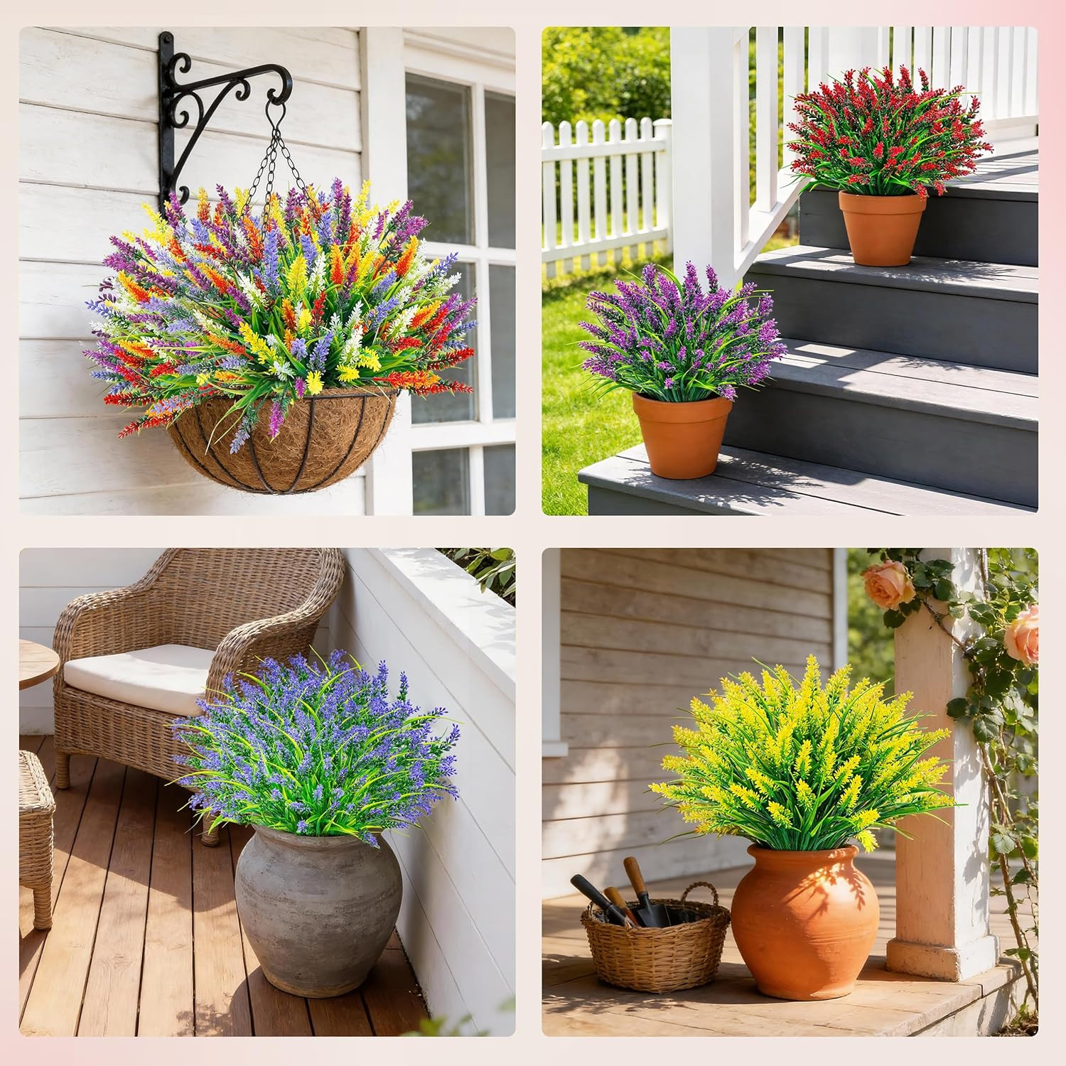 Der Rose 24 Bundles Artificial Plants Outdoor Fake Lavender Flowers UV Resistant