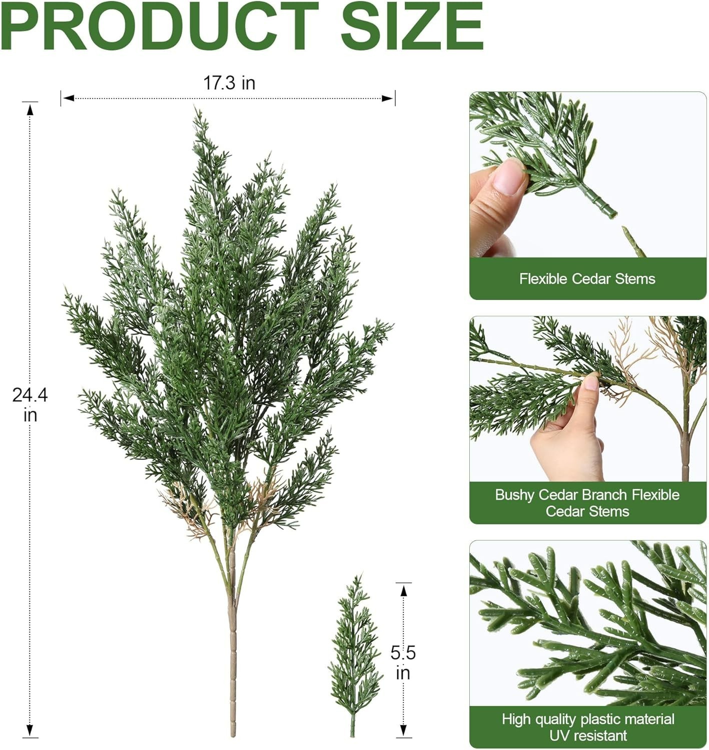 4 Bundles of UV Resistant Cedar Stems – Realistic Faux Plants for Indoor & Ou…
