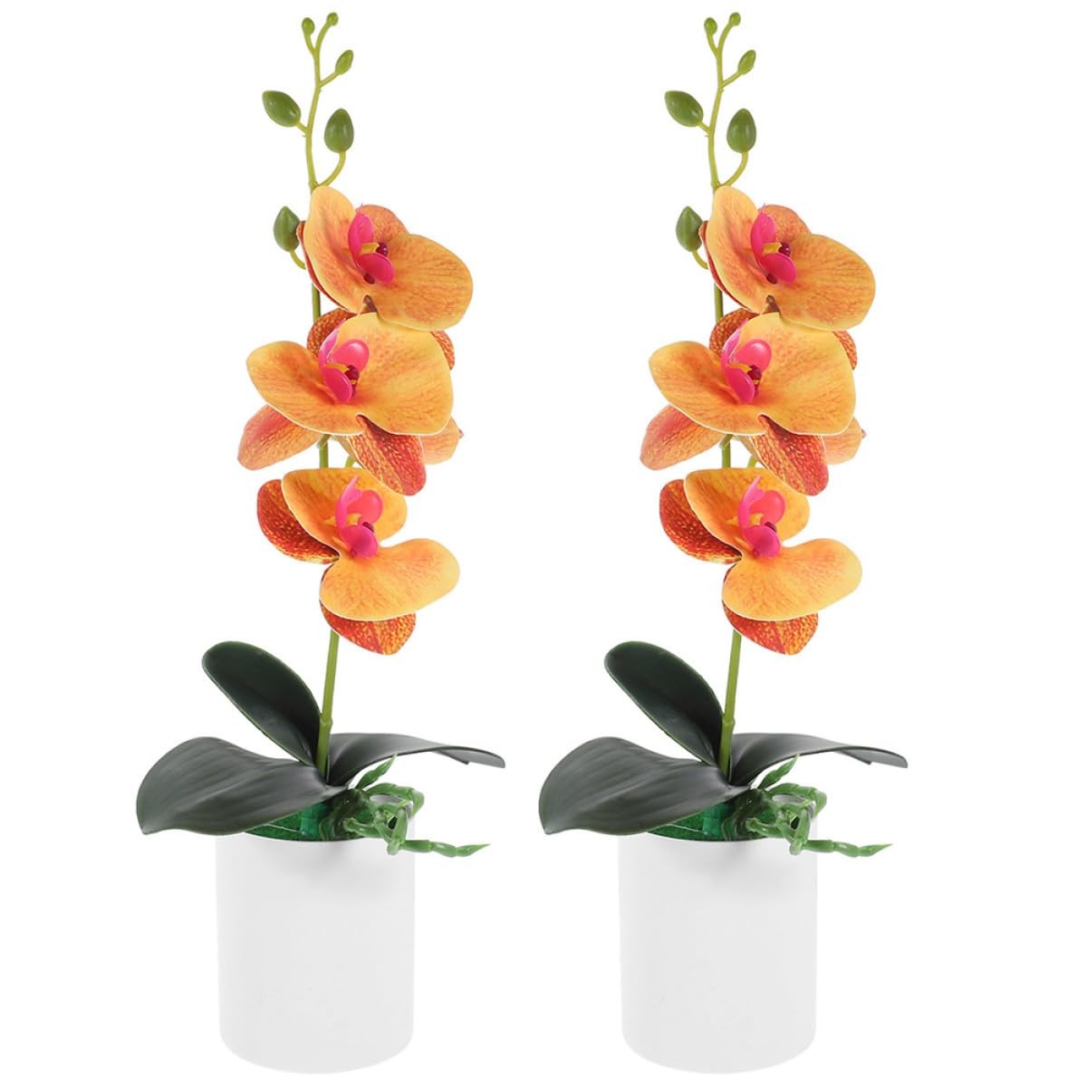 2Pcs Artificial Potted Orchid Bonsai Fake Orchid Plant Model Orange Color Fau…