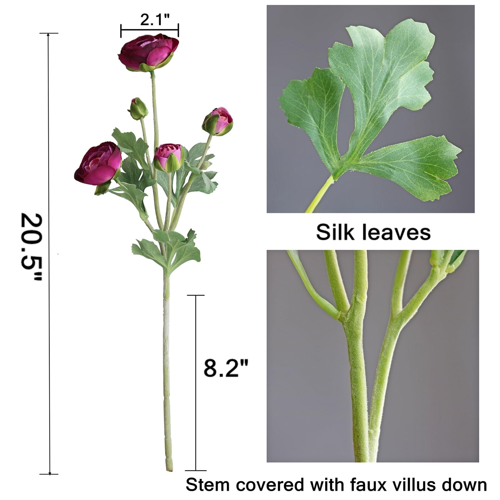 Realistic Silk Faux Ranunculus Flowers Artificial Burgundy Stems Astilbe Faux…