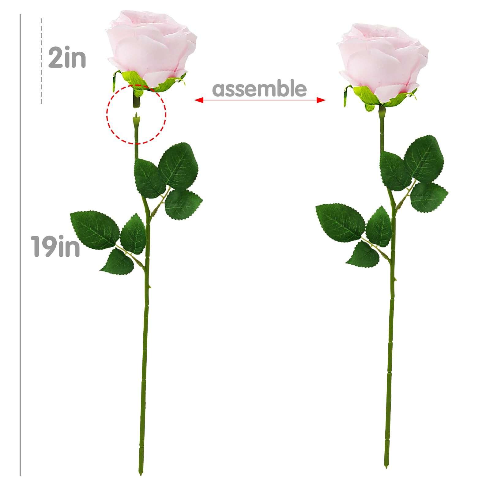12PCS Pink Artificial Roses with Long Stems, Realistic Faux Silk Roses Flower…