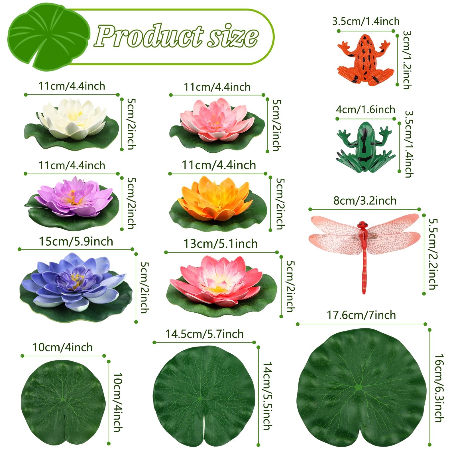 22 Pack Artificial Floating Foam Lotus Flowers with Artificial Frog Lotus Lea…