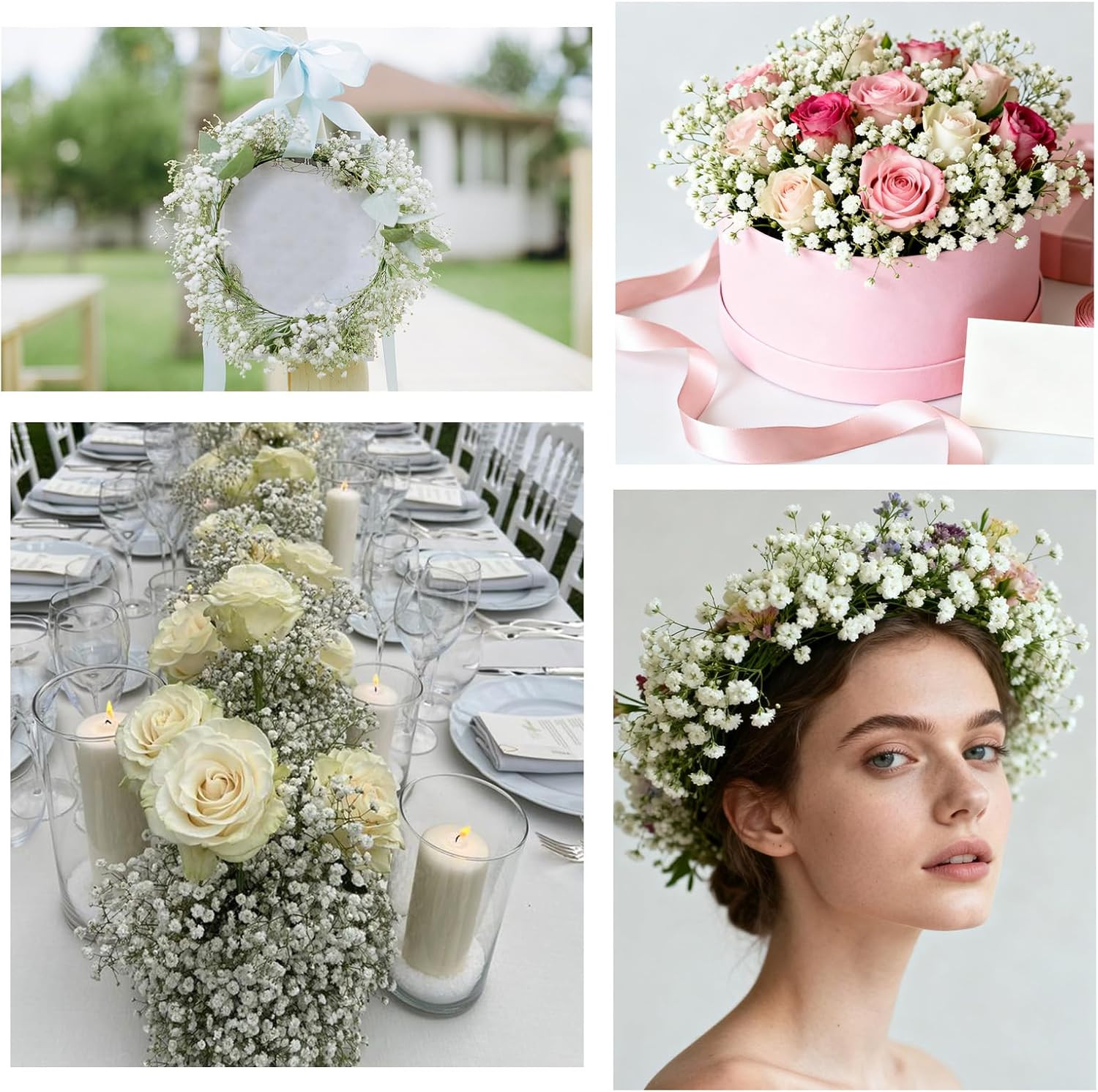 100Pcs Artificial Babys Breath Flowers – Real Touch White Decor for Weddings
