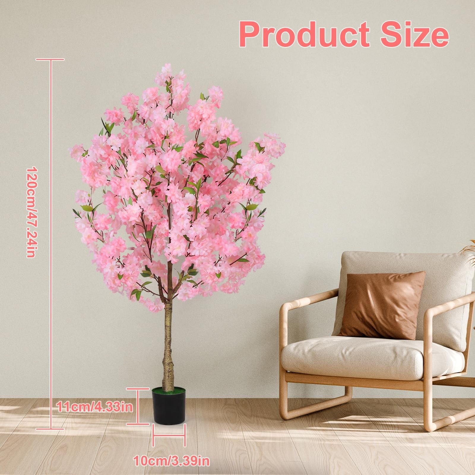 Cherry Blossom Artificial Tree, Fake Tree Faux Silk Plant with Plastic Nurser…