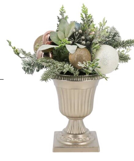 18” Pink Gold Pastel Lavender Christmas Floral Arrangement in Urn $60 Vase holi