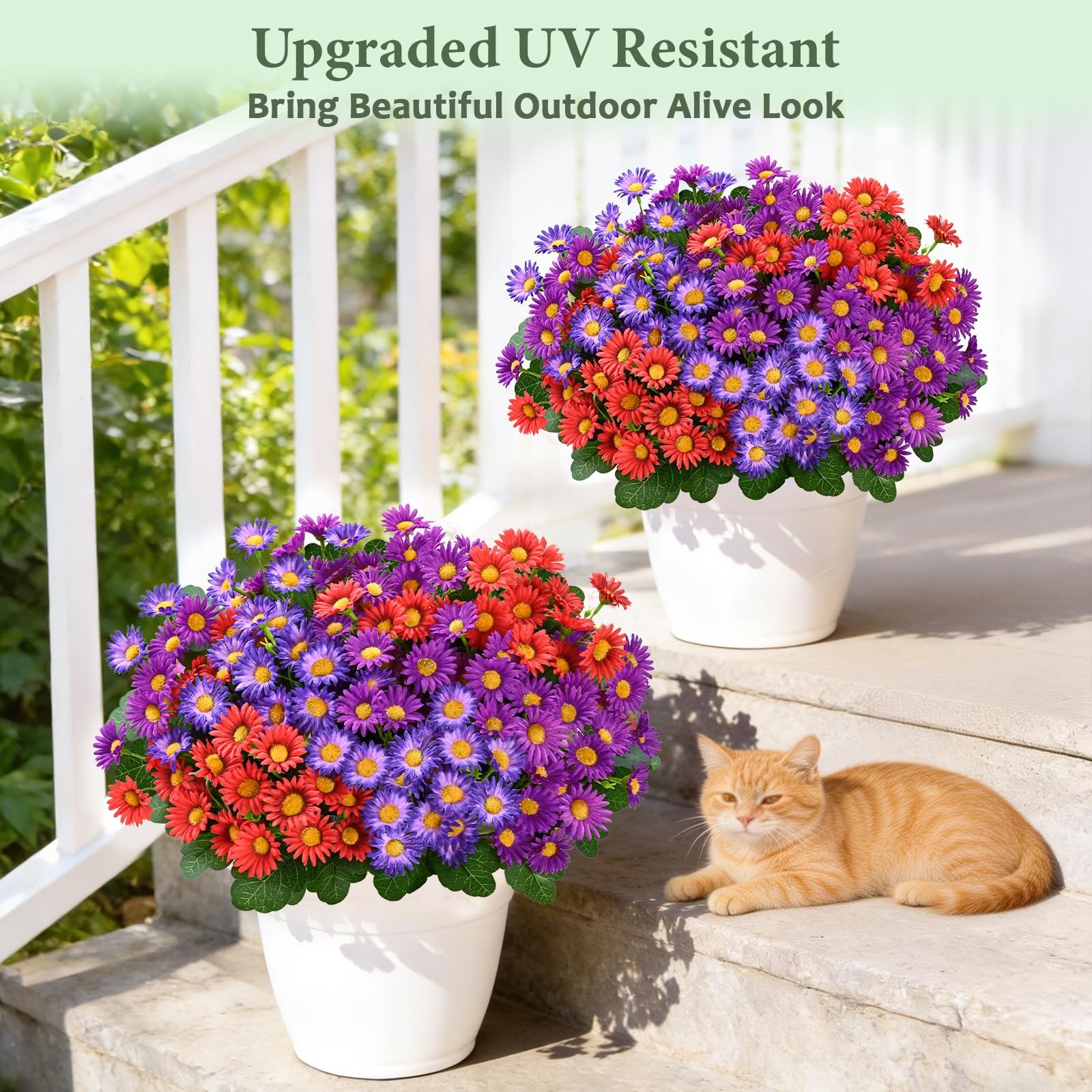 Realistic Artificial Flowers for Outdoors, 6 Bundles Full Daisy UV Resistant …