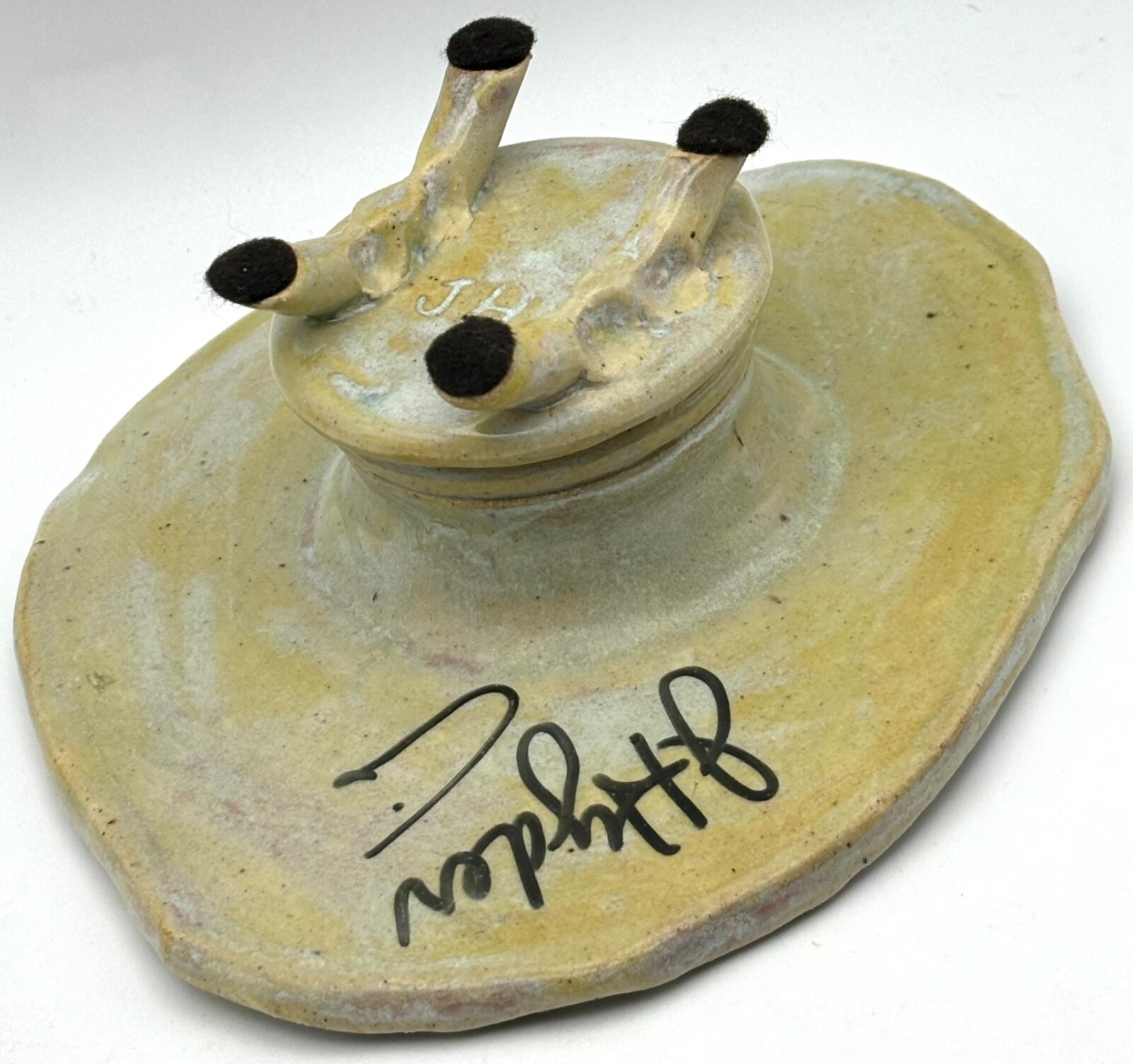 Flower Frog Studio Pottery, Footed Ikebana Neutrals Unique Decor, Signed J Hyder