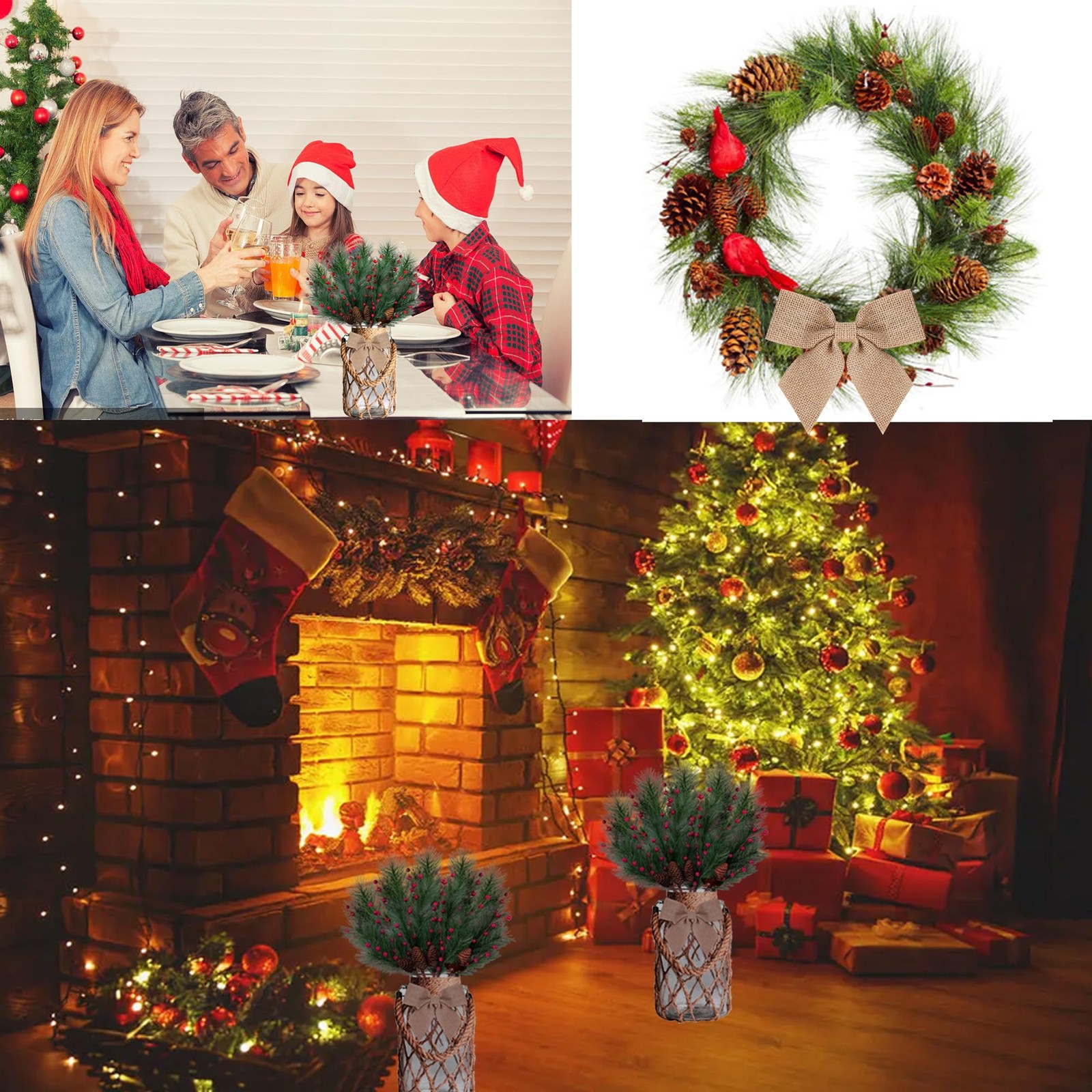 5 Pcs Artificial Christmas Berries Pine Picks Berry Pine Branches with Bow fo…