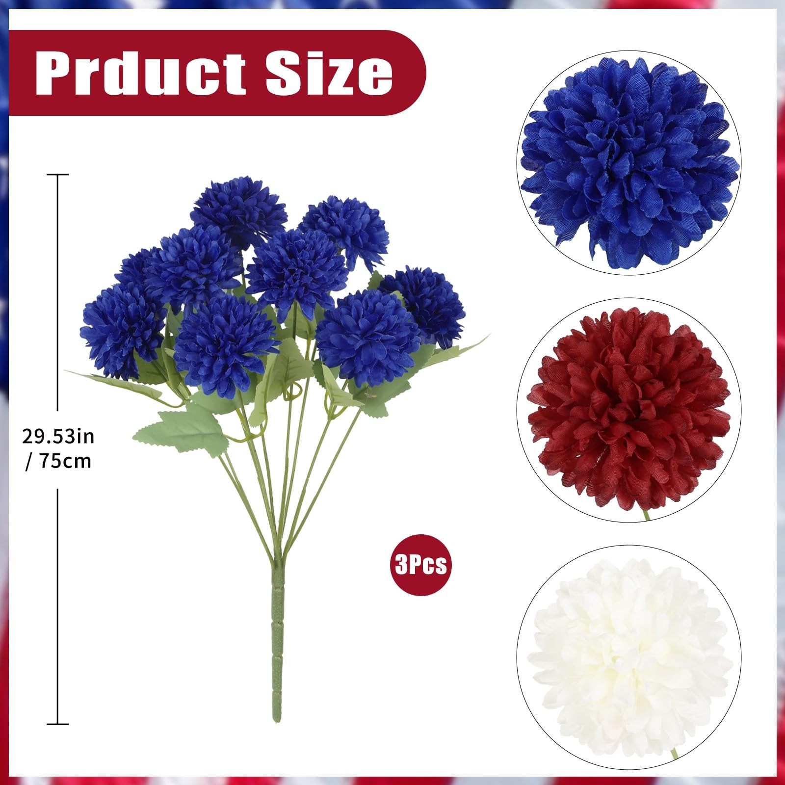 4 of July Decor Faux Chrysanthemums Artificial Flowers 27Heads Fake Silk Mums…