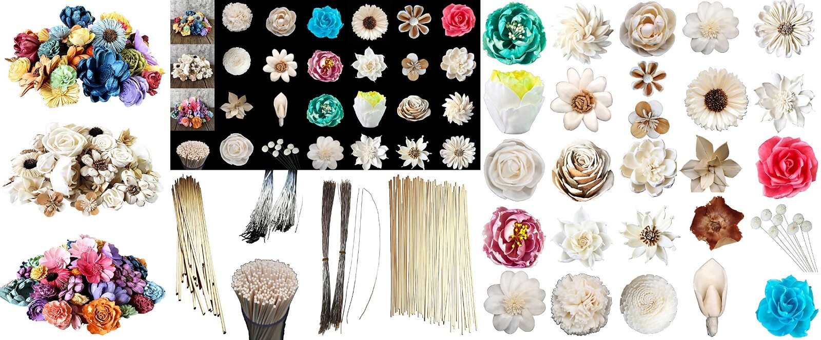 Wood Flowers Bouquet Multi Color Types Handmade with Stems DIY Easy Assemble(21)