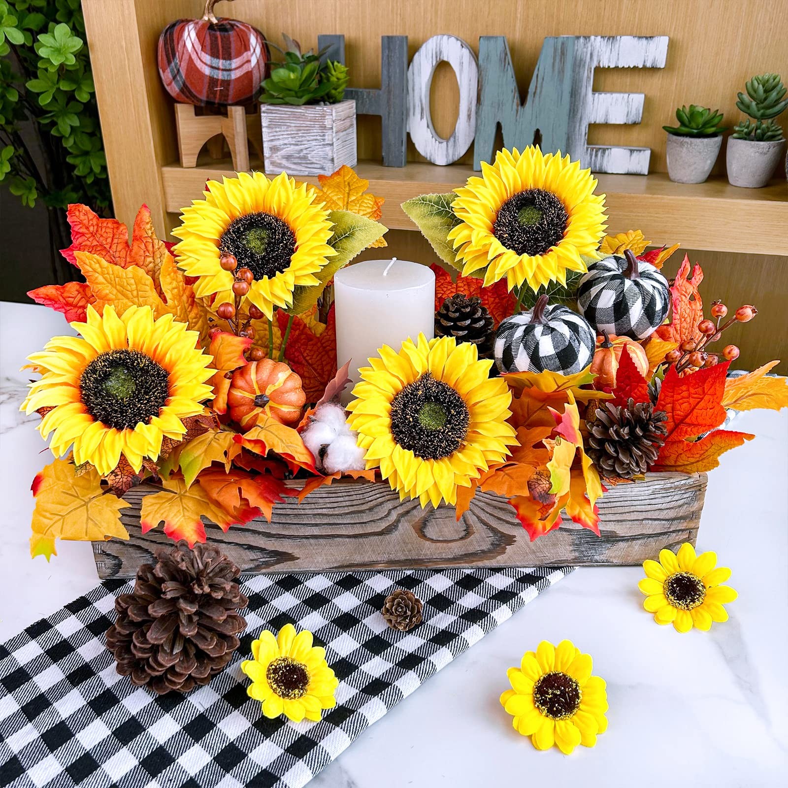 Yellow Silk Artificial Sun Flower Stems, 19.7″ Tall Full for Vase Bouquet 9 Pc