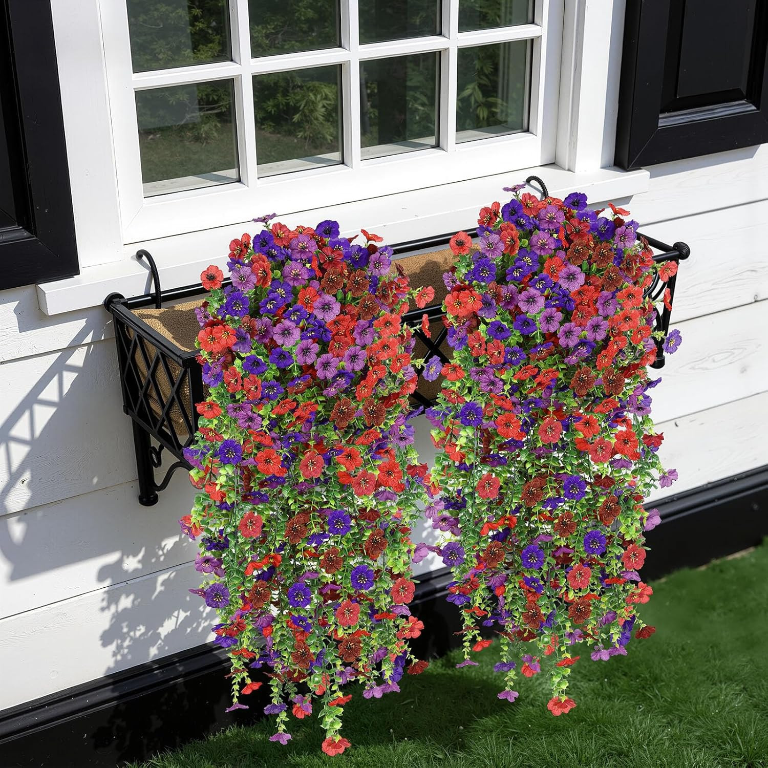 8PCS Artificial Fake Hanging Flowers for Outdoor Spring Decoration, UV Resistant