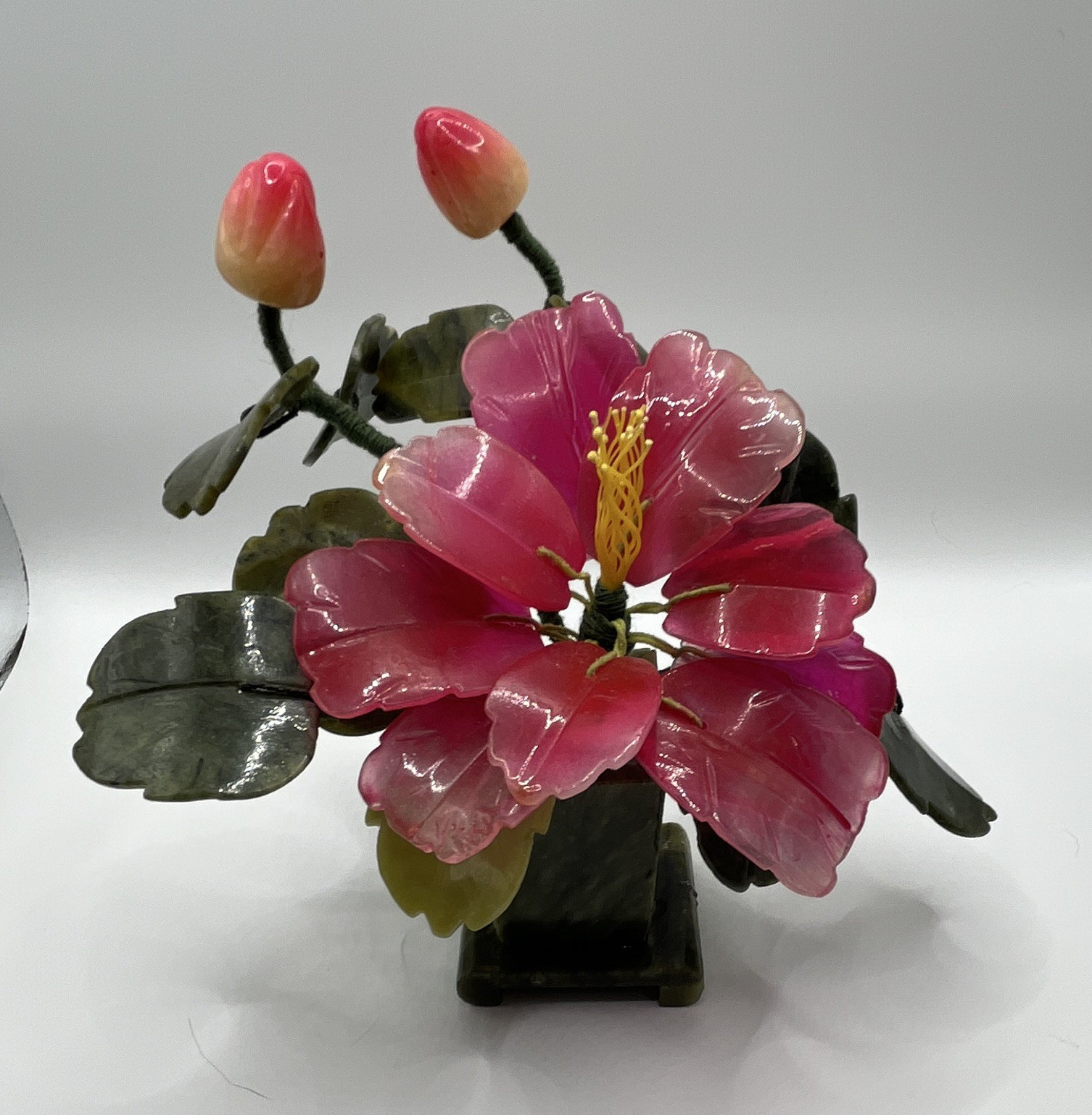 Vintage Stone Flower, Buds, Leaves, and Vase