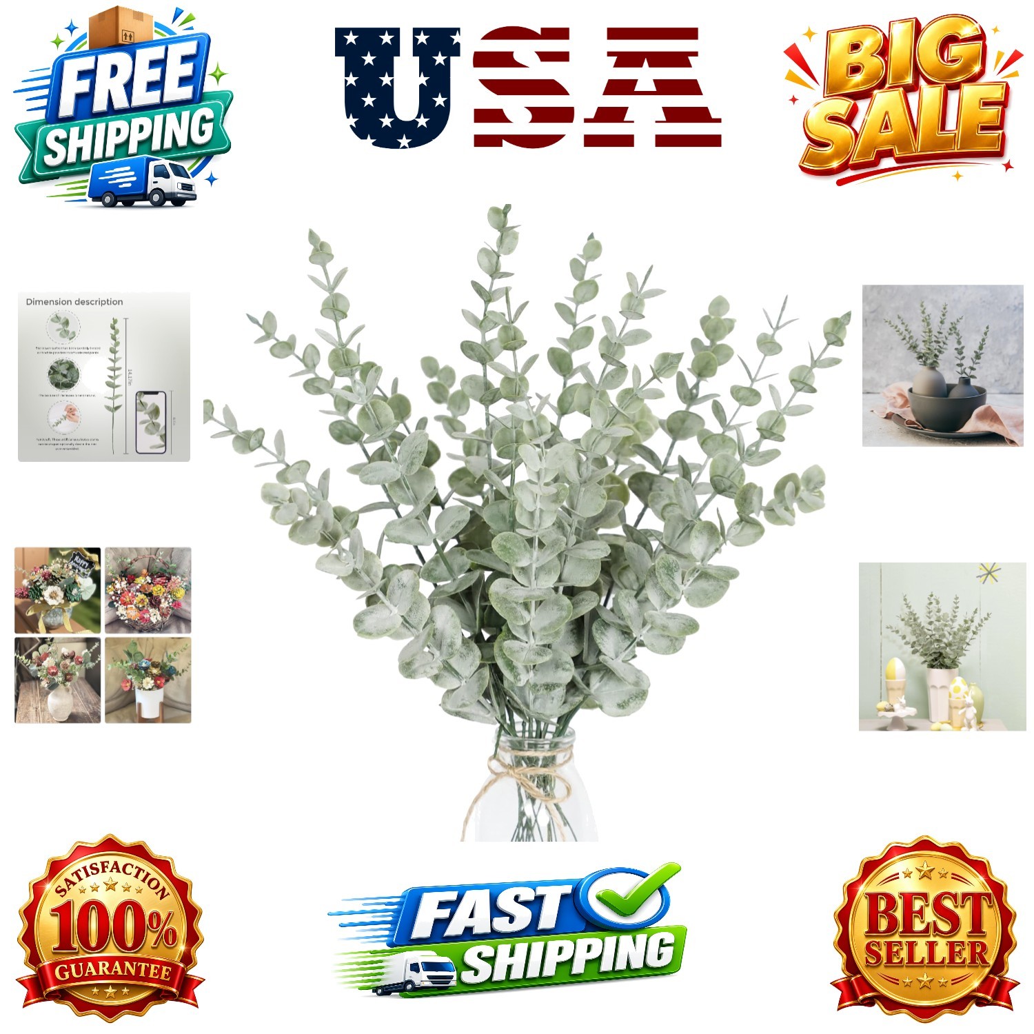 18pcs Eucalyptus Stems Artificial Eucalyptus Leaves Stems Artificial Fake Flo…