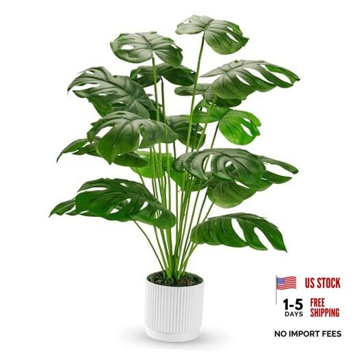 28″ Fake Plants Large Artificial Monstera Faux Potted Plants 28″-WHITE 1
