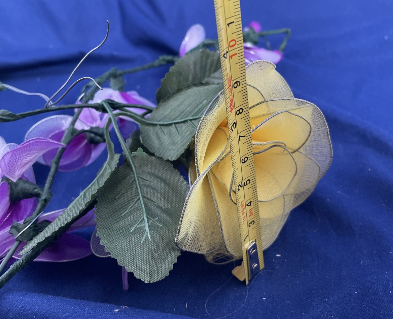 Yellow Roses & Blue Orchids Handcrafted Nylon Flower Bouquet