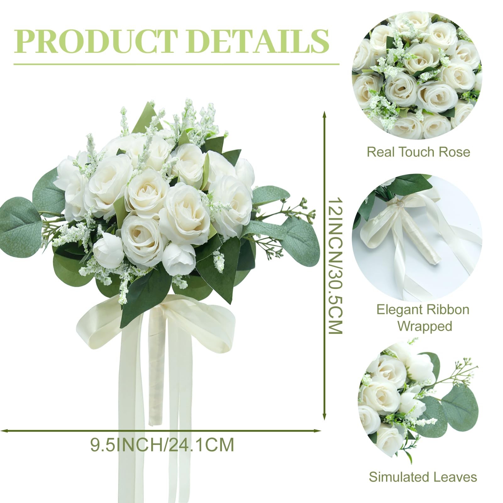 Artificial Bridesmaid Bouquets Set of 3 – Ivory White 9 Inch Various Flower B…