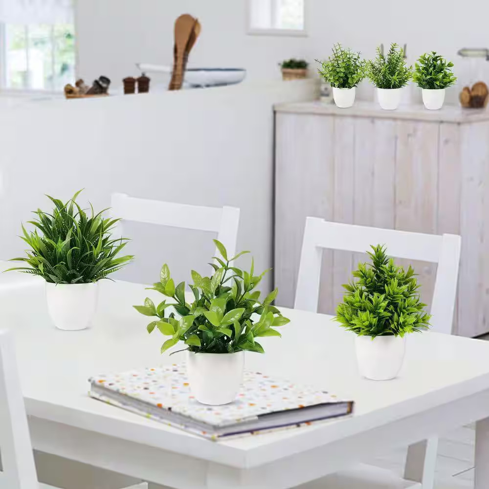 7 In. Green Family Indoor Artificial Shrub Plant Type Small Faux Potted Plant 6-