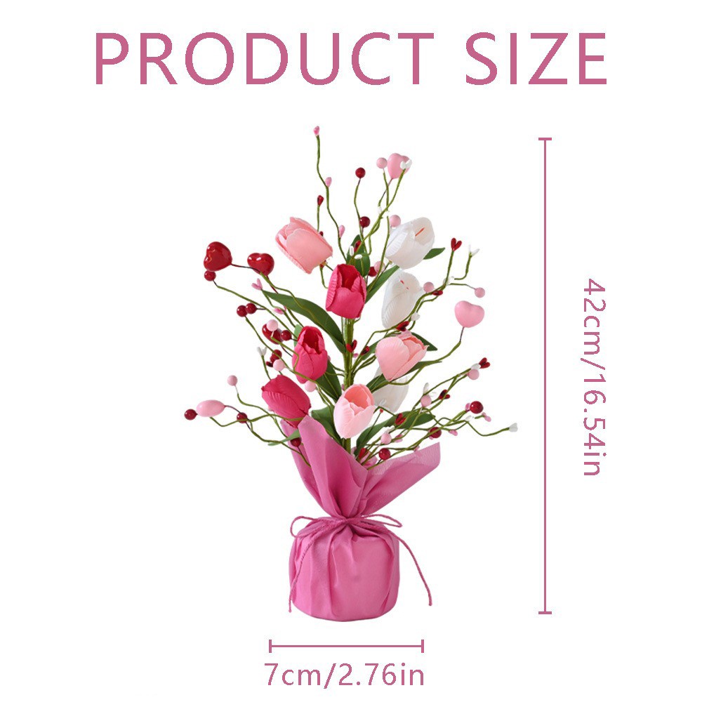 Artificial Tulip Love Berry Ornament Romantic Table Centerpiece for Valentine’s