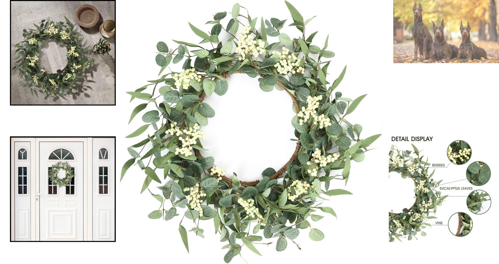 Durable 20” Eucalyptus Wreath – Spring, Summer & Fall Green Decor for Your Home