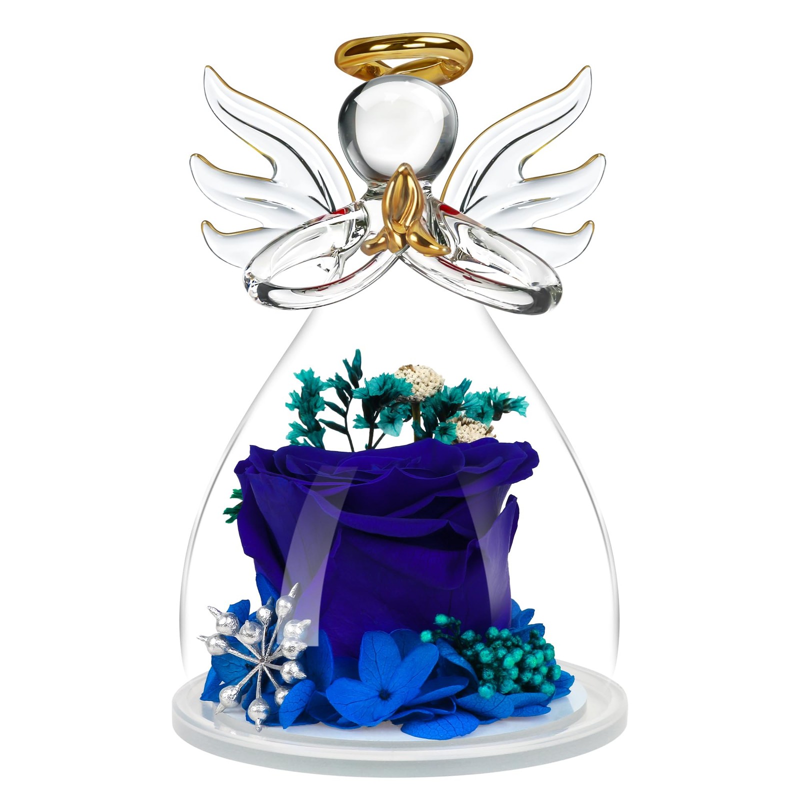 Preserved Rose in Glass Angel Figurine Forever Flower Gift for Mom Mothers Day