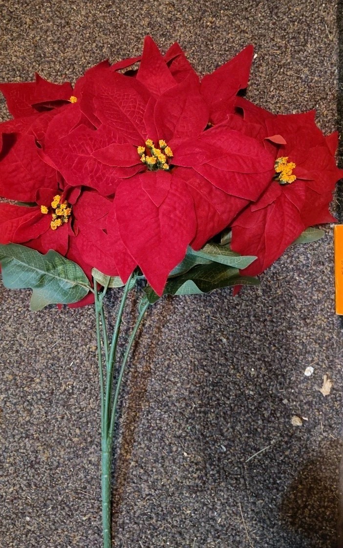 Artificial Poinsettia Deluxe Bushes 2 Bushes Christmas Flowers Burgundy