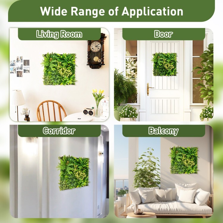20″ x 20″ Indoor Hanging Artificial Plant Wall w/11 Types of Mixed Faux Plants