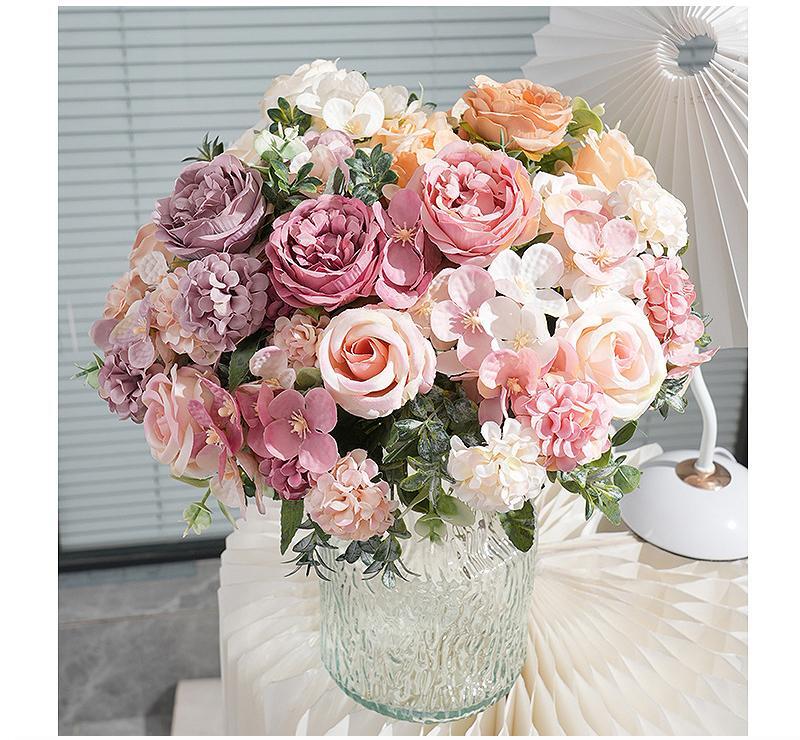 7-head Silk Peony Rose & Hydrangea Bouquet – Elegant Decor for Home & Events