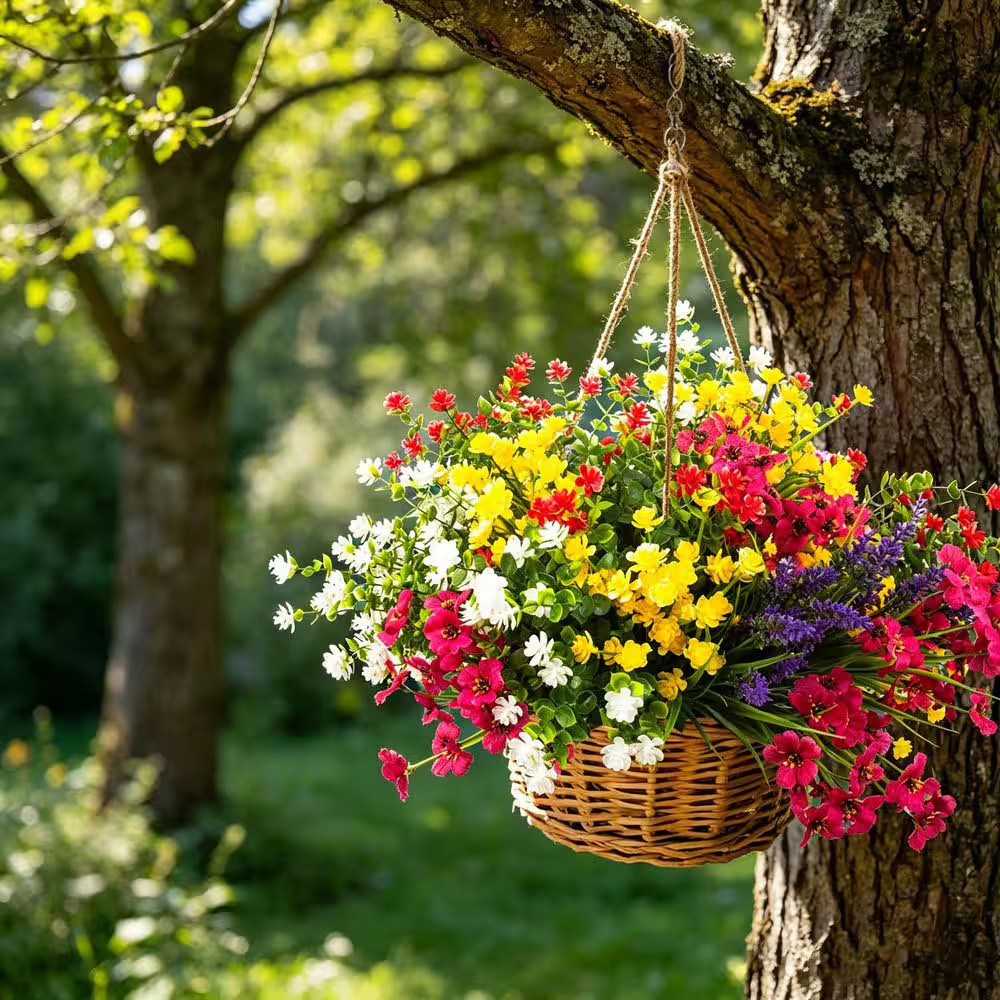 13.8 In. Multi-Colored Outdoor Artificial Flowers Fake Plastic Plants 20-Bundles