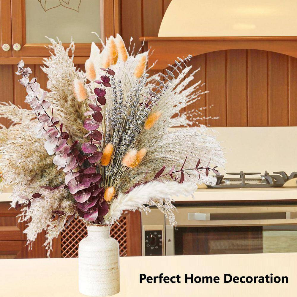 17 In. Red Pampas Grass Bouquet Indoor Artificial Lavender and Eucalyptus Dried