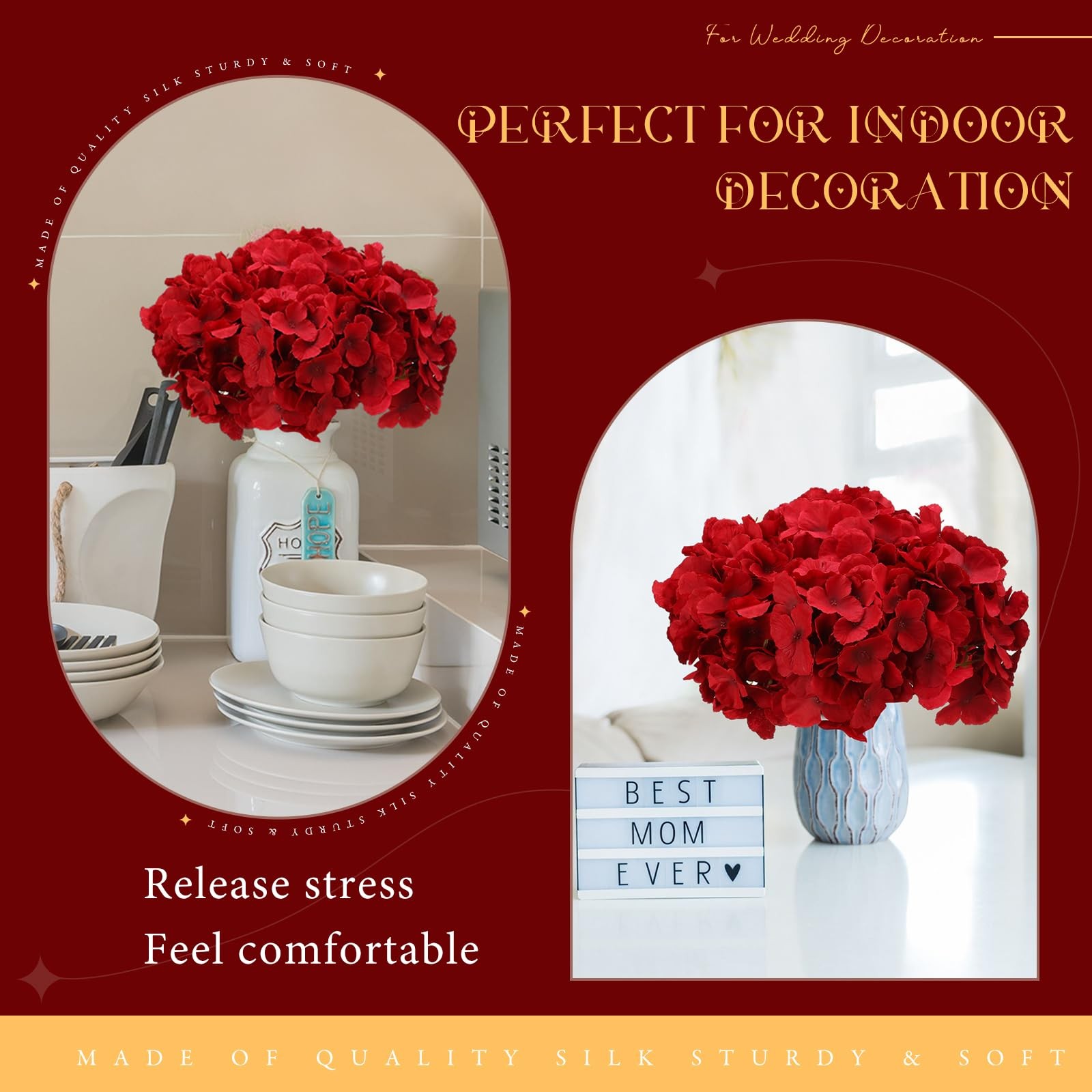 200 Pieces Silk Hydrangea Artificial Flowers Heads with Stems Faux Hydrangea …