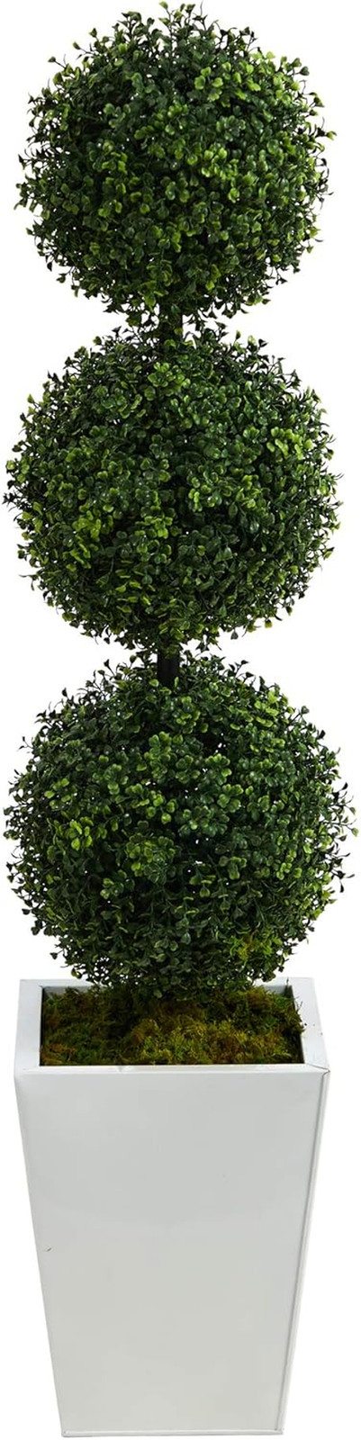 46″ Boxwood Triple Ball Topiary Tree in White Metal Planter for Indoor/Outdoor U