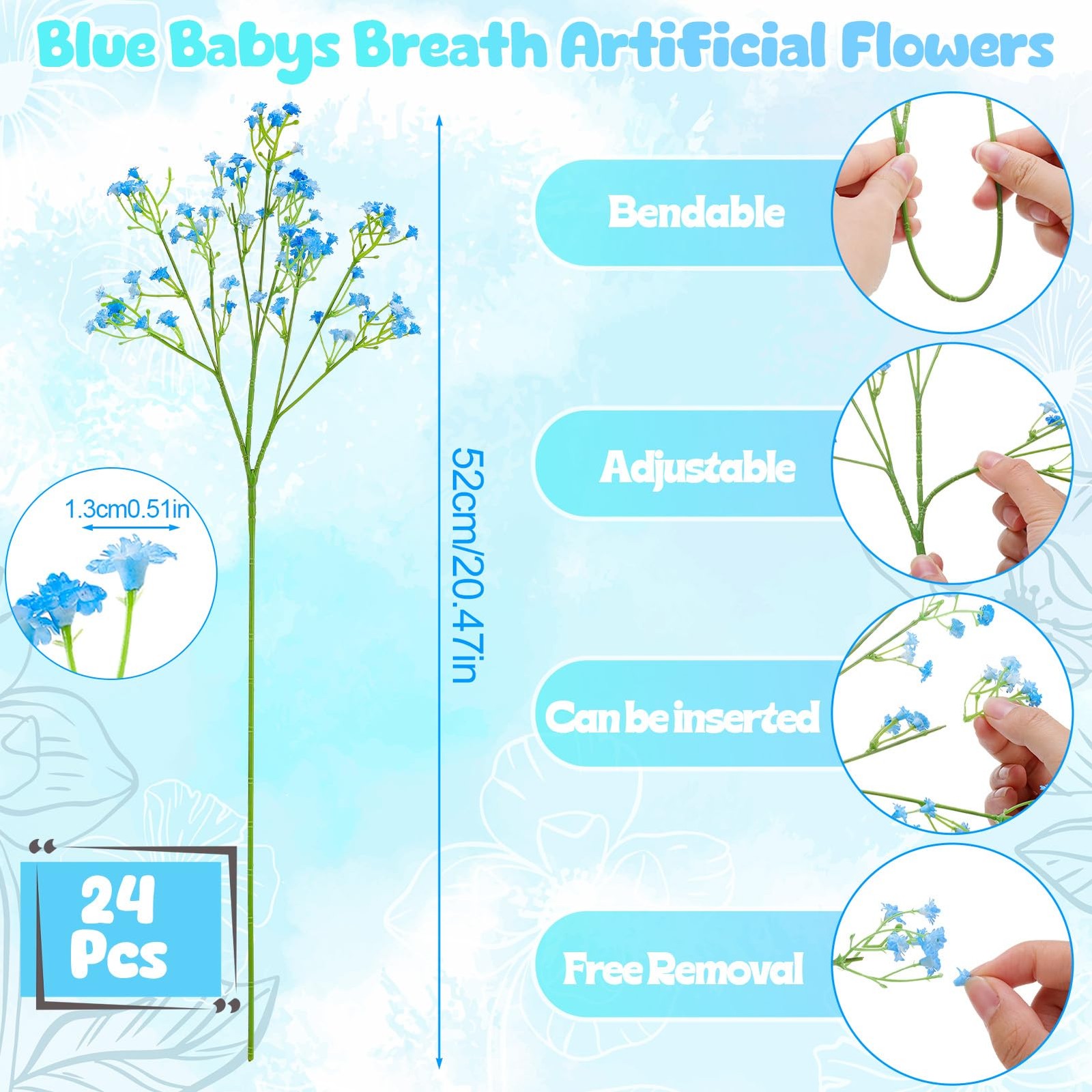 24 PCS Blue Fake Baby Breath Artificial Flowers 20.5 Inch Gypsophila Bouquet
