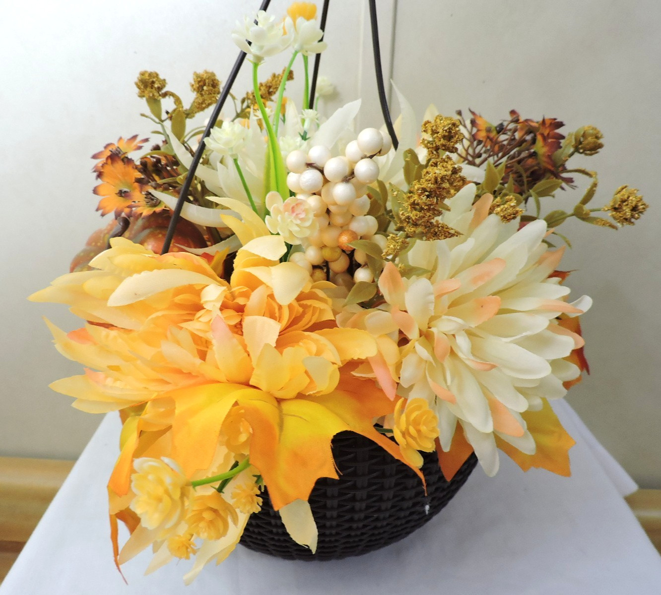 Artificial Hanging Flowers Basket Faux Fall Decor NWT Beautiful