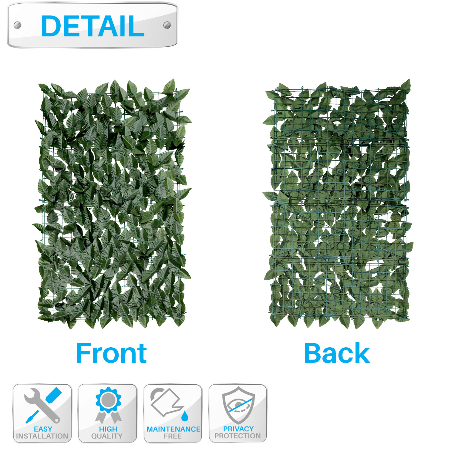 Artificial Faux Laurel Leaves Privacy Fence Screen Dark Green w/ Mesh Backing