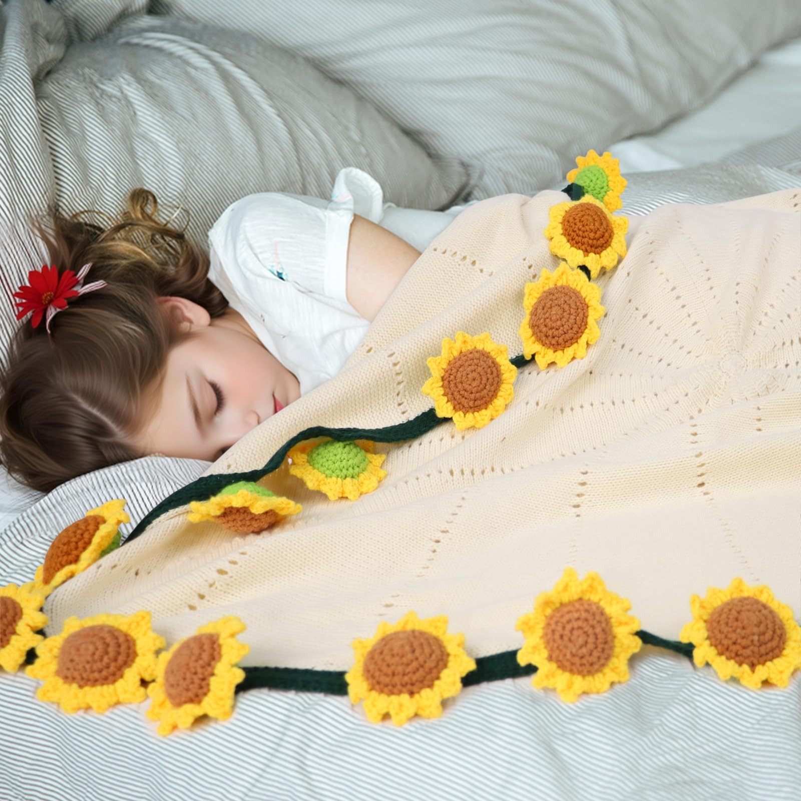 LOKOZ Sunflower Gifts for Women Get Well – Crochet Flowers Bouquet Blanket,