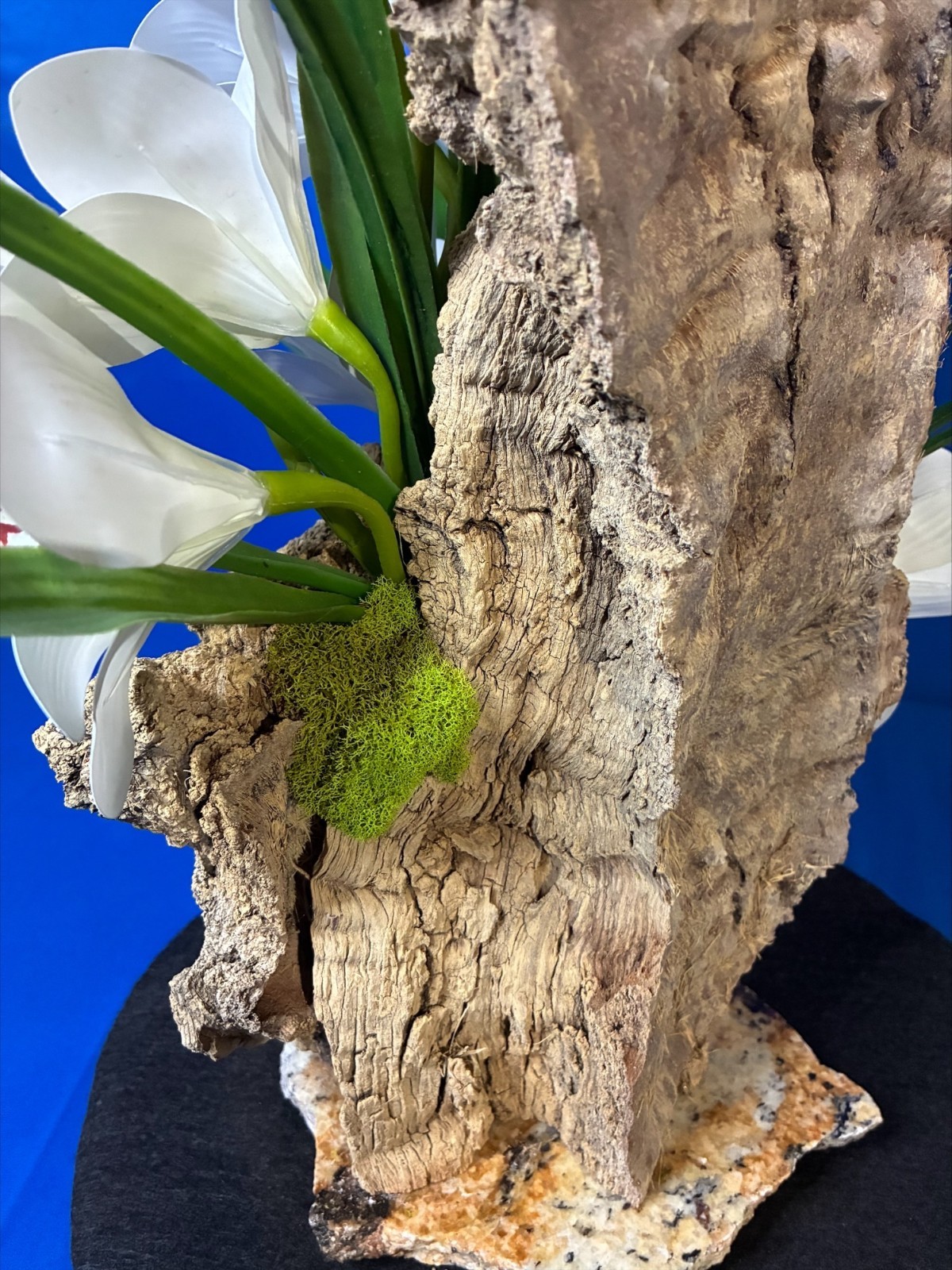 Orchid Artificial Plant Home Arrangement Marble Base Natural Bark Handmade