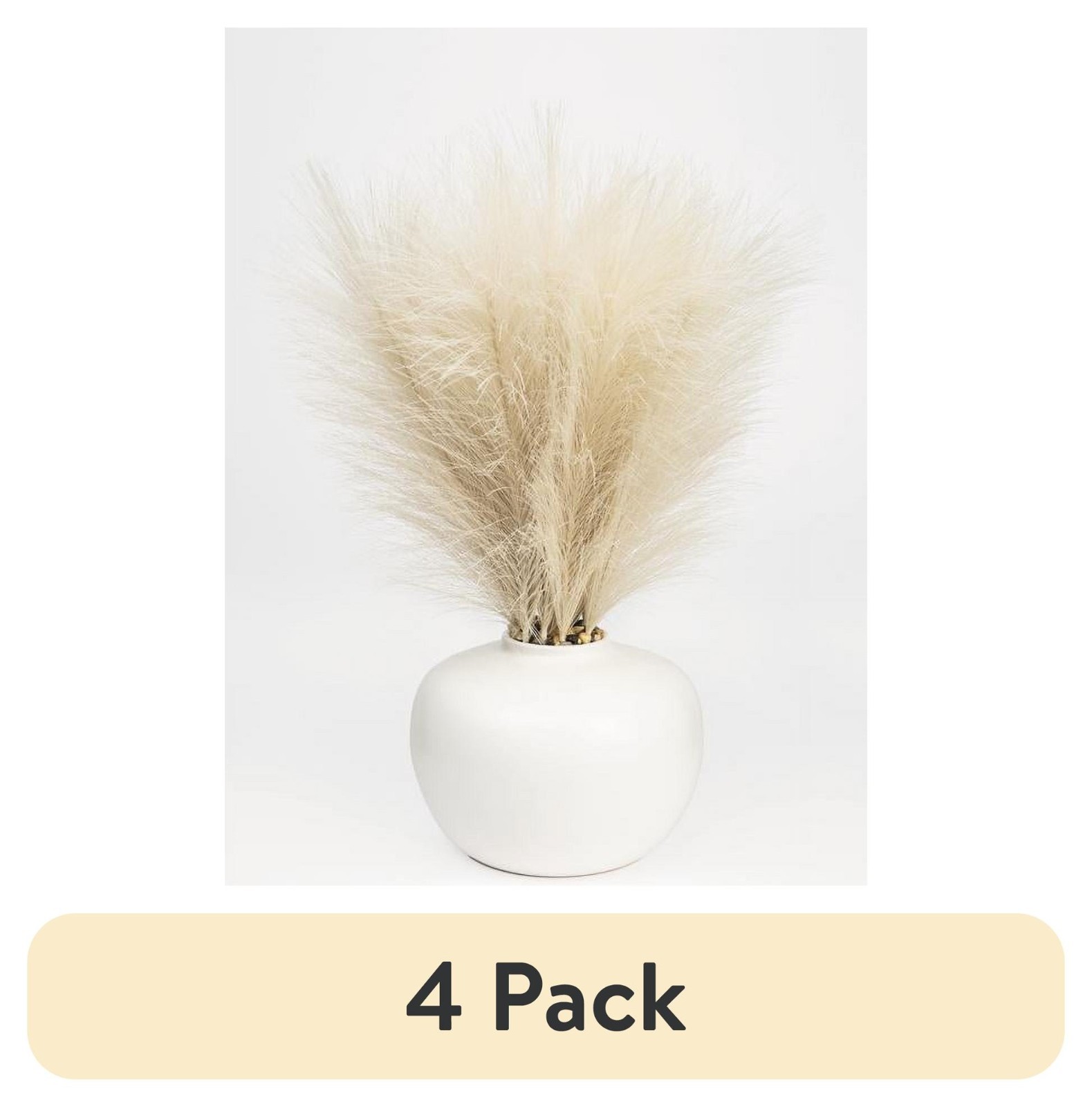 (4 pack) 14″ Artificial Pampas Grass in White Ceramic Vase