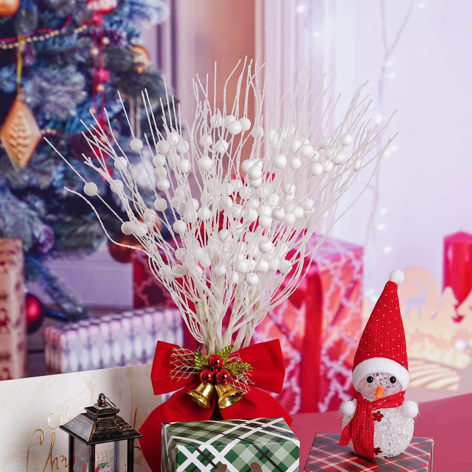 12 Pack Glitter Curly Christmas Spray Set White Wispy Willow Christmas Picks …