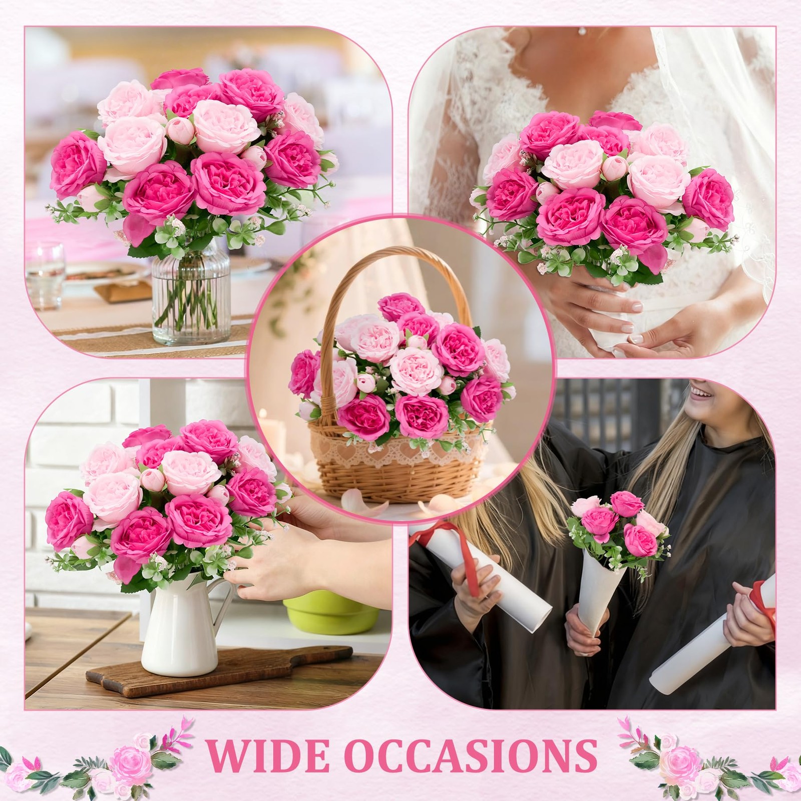 Artificial Silk Peonies Flowers Faux Bouquet Wedding Centerpiece Pink 2 Pack