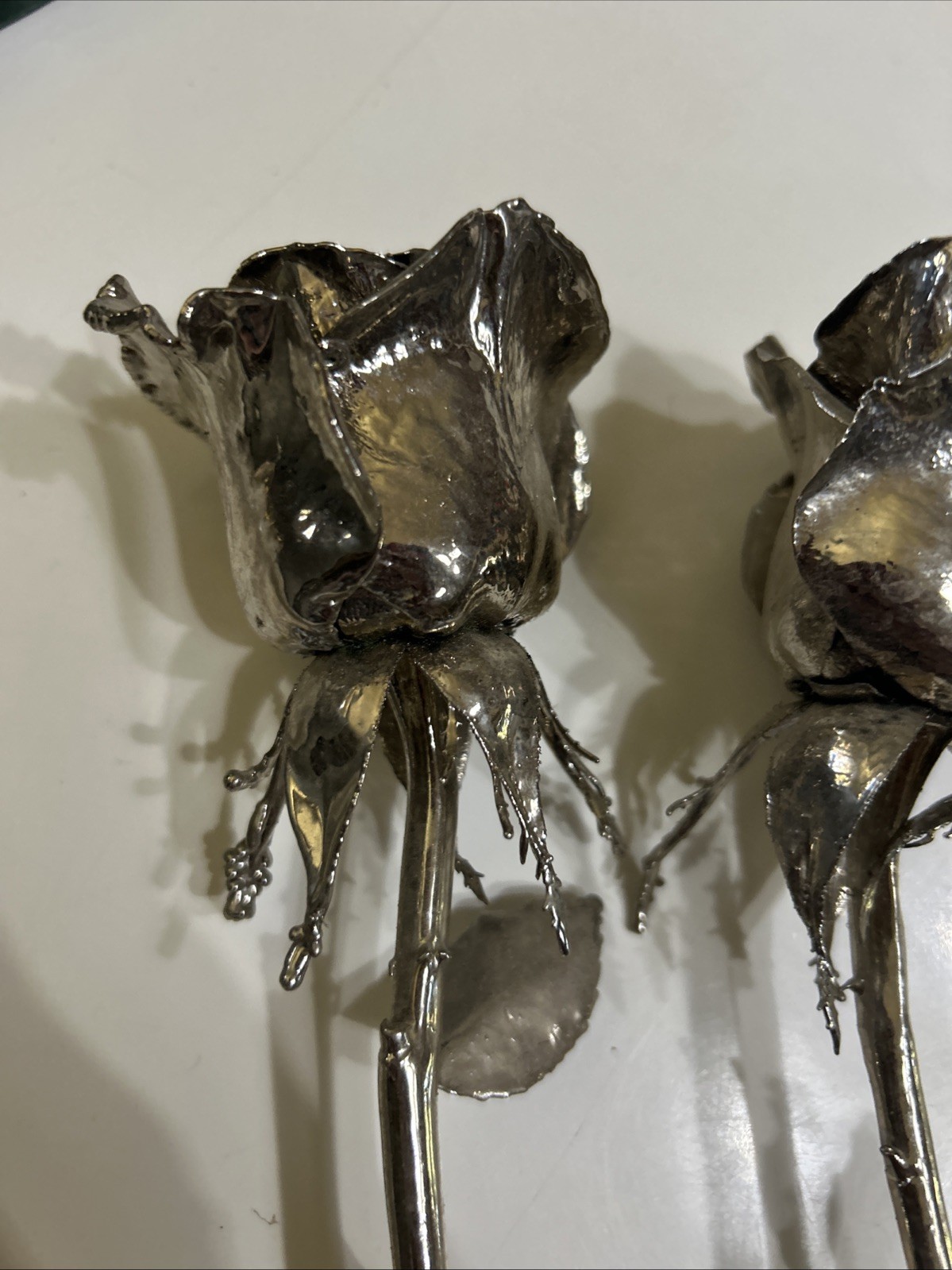 Set of six 6 Real Rose Dipped In Silver 18 inches long Triple dipped
