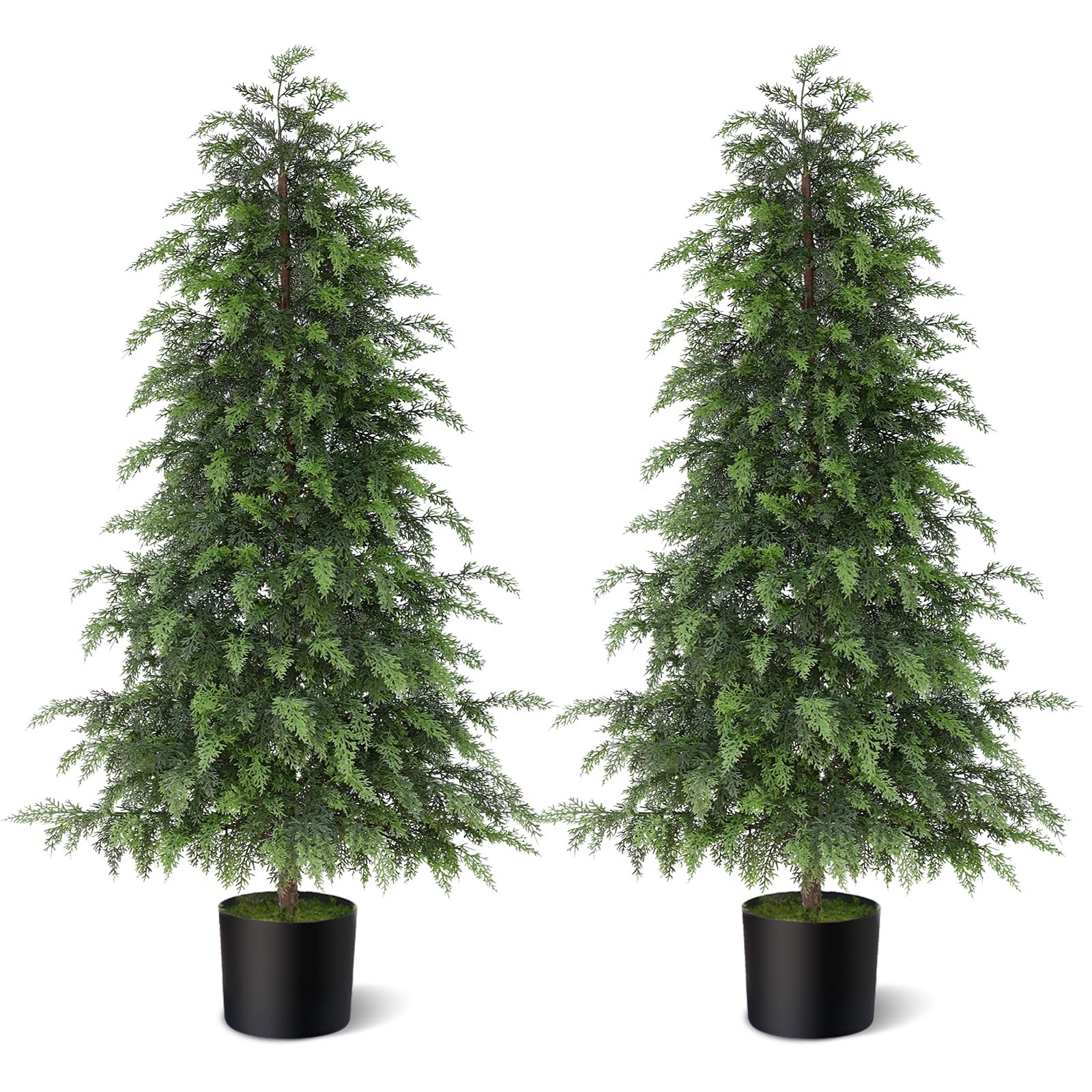 2Set 4FT Lifelike Touch Artificial Cedar Topiary Trees for Front Porch